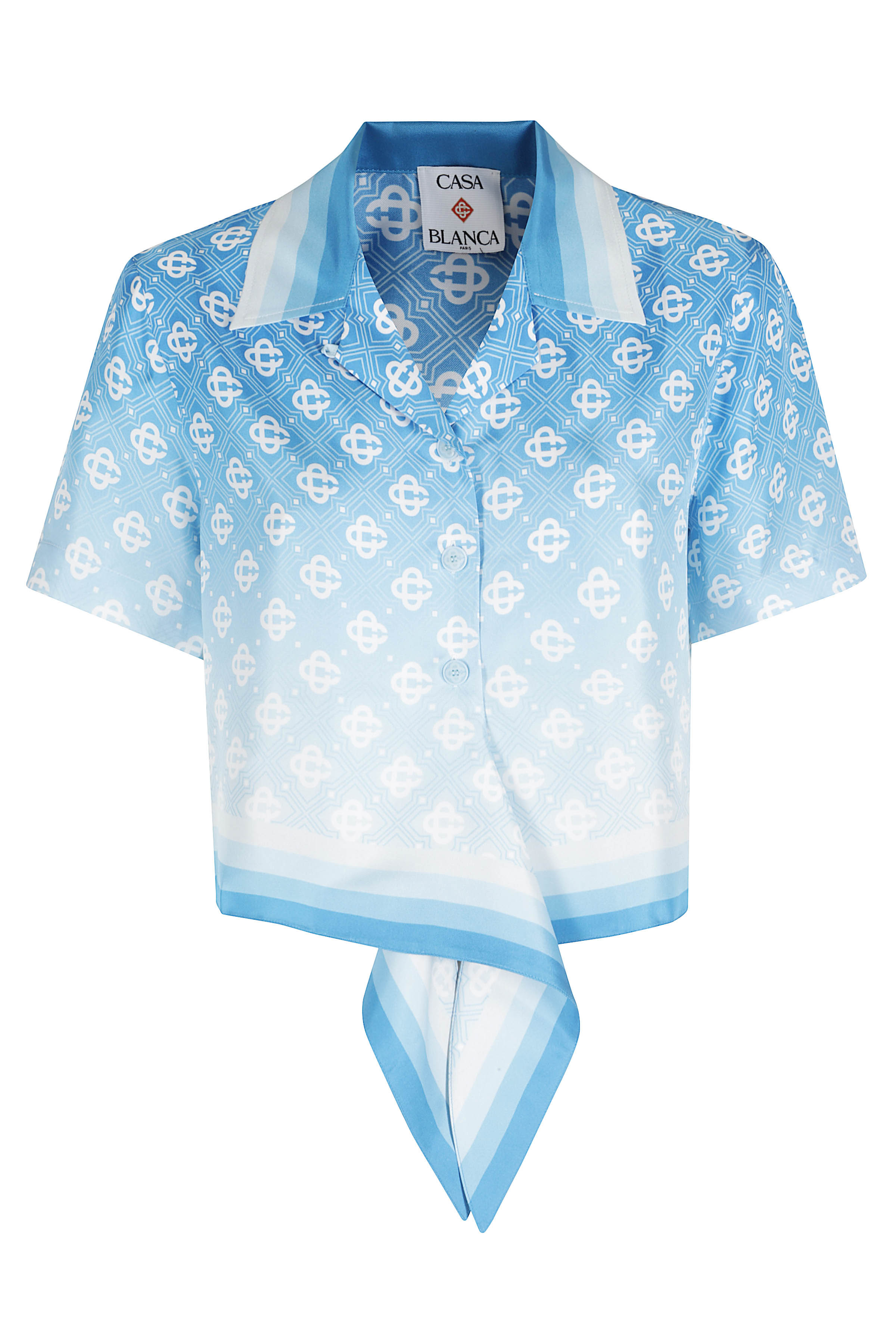 Casablanca Women's Blue Cropped Knotted Shirt Silk Camicia