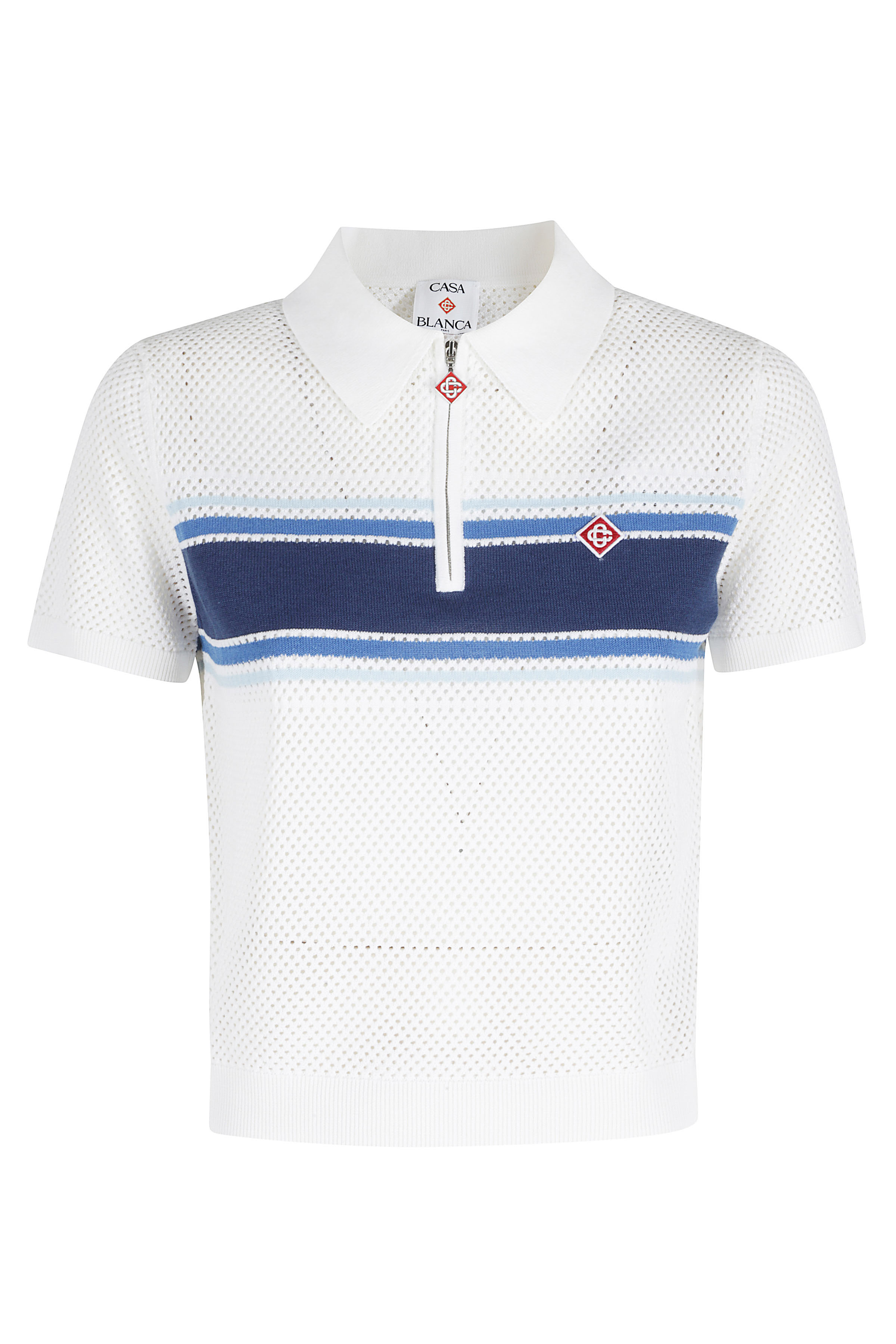 Casablanca Women's White Mesh Stripe Top Cotone Nylon Elastan Polo