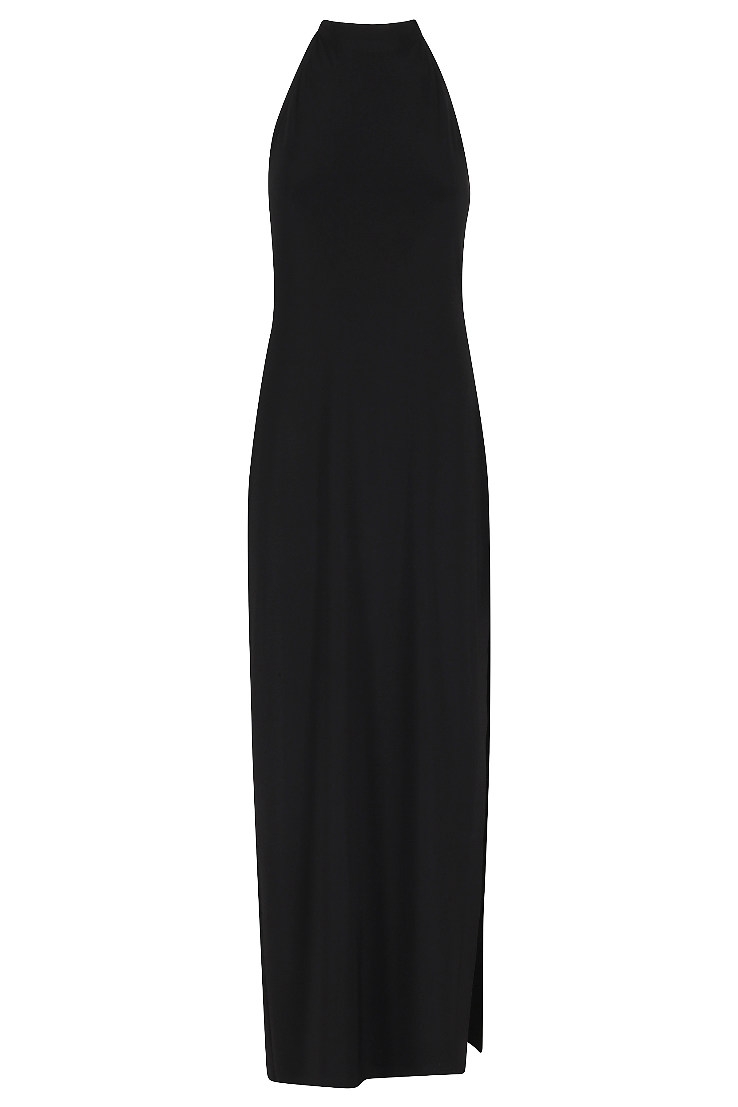 Norma Kamali Women's Black Halter Long Dress W Side Slit Cotone Elastan Abito