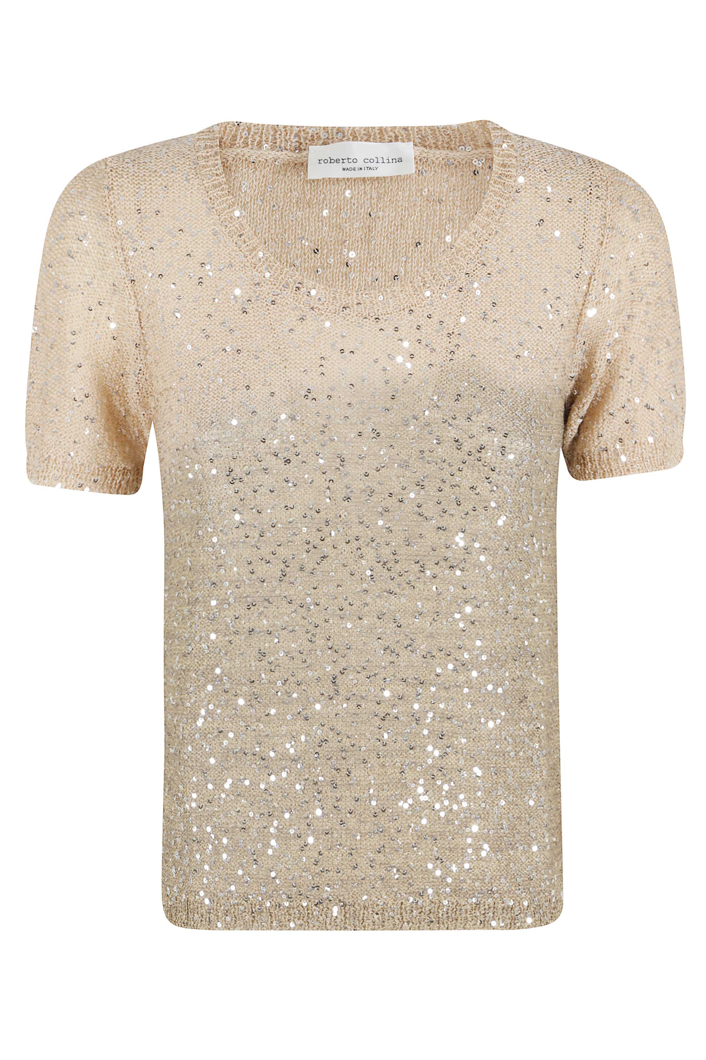 Roberto Collina Women's Brown Girocollo Mc Paillettes Poliammide Cotone Maglia