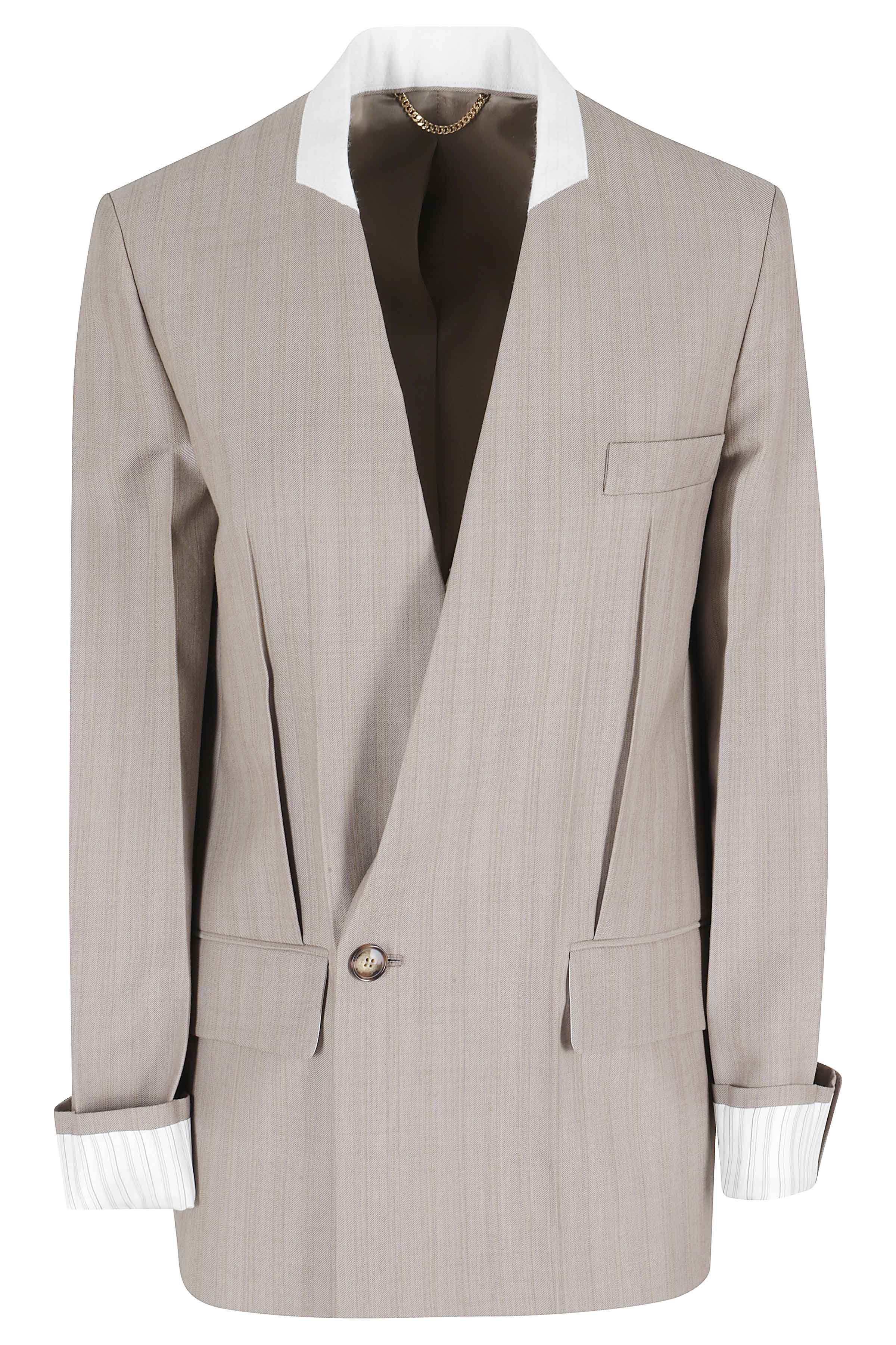 Victoria Beckham Women's Grey Collarless Jacket Virgin Wool Giacca