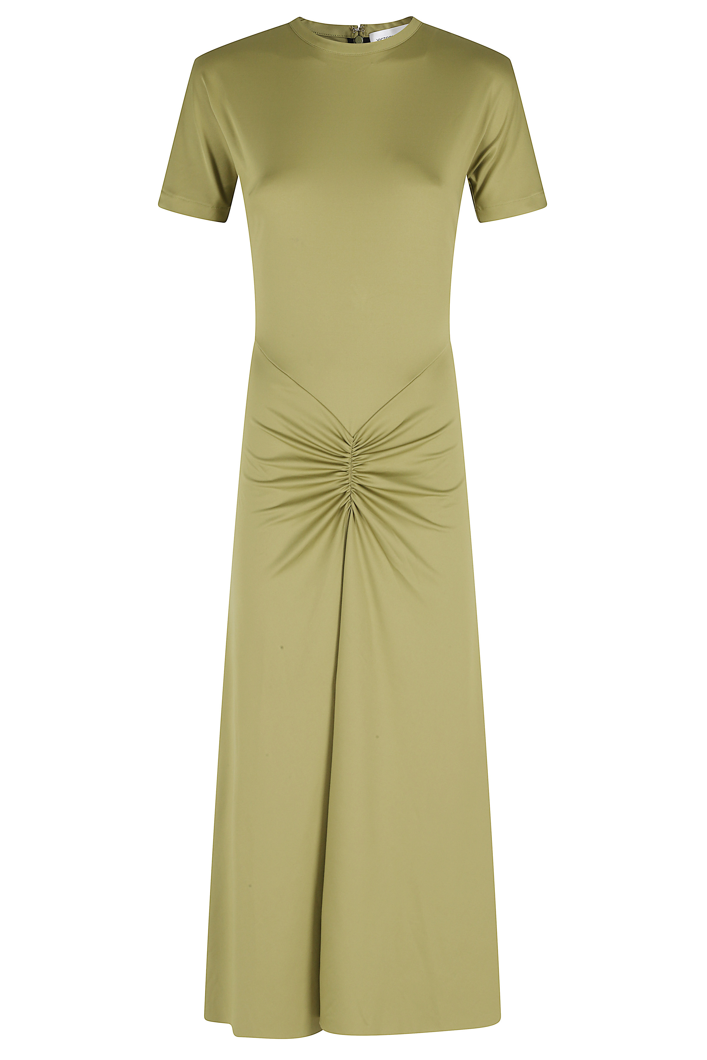 Victoria Beckham Women's Green Gathered Waist T-Shirt Midi Dress Polyester Elastane Abito