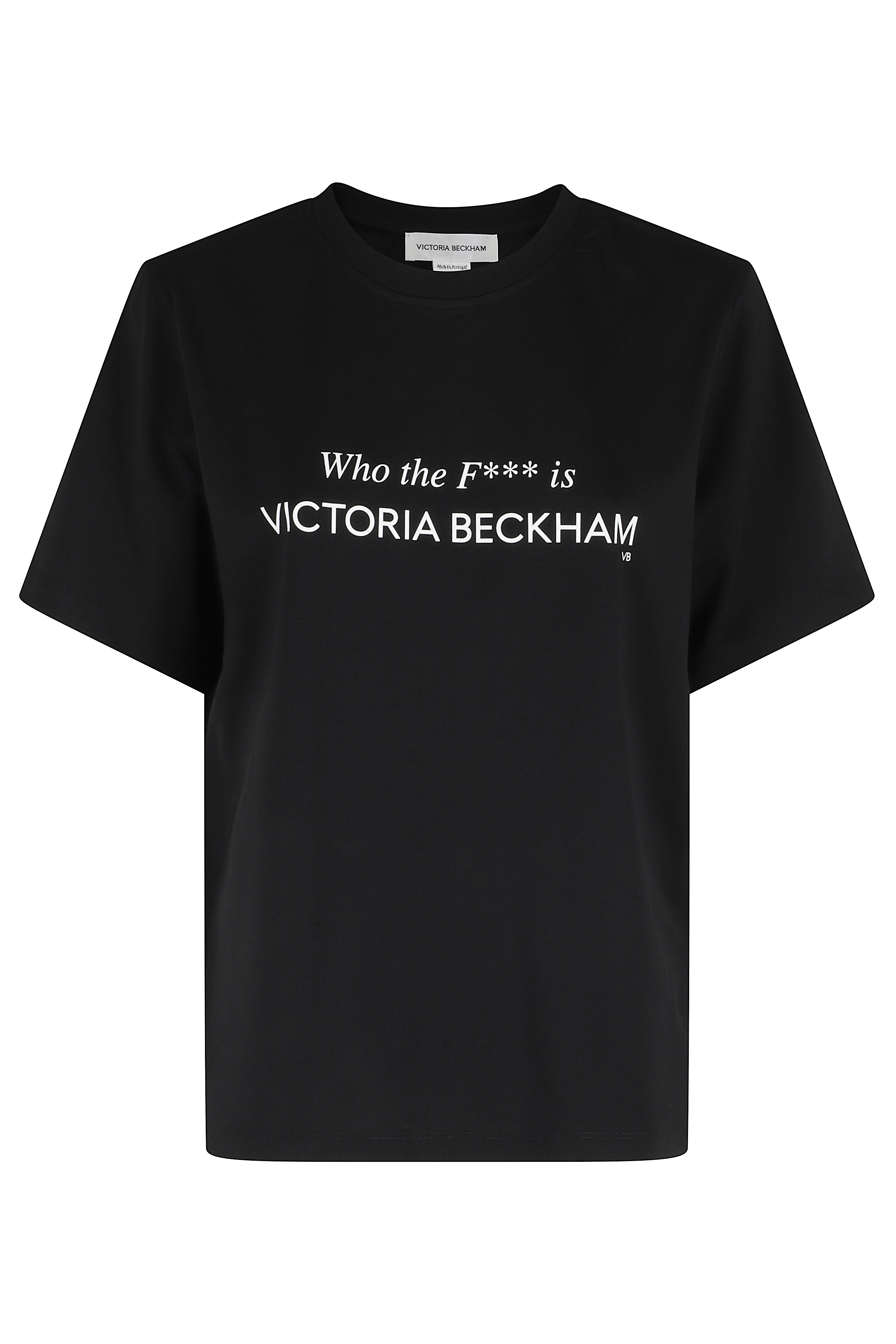 Victoria Beckham Women's Black Slogan Tee Who The F*** Is Organic Cotton T-Shirt