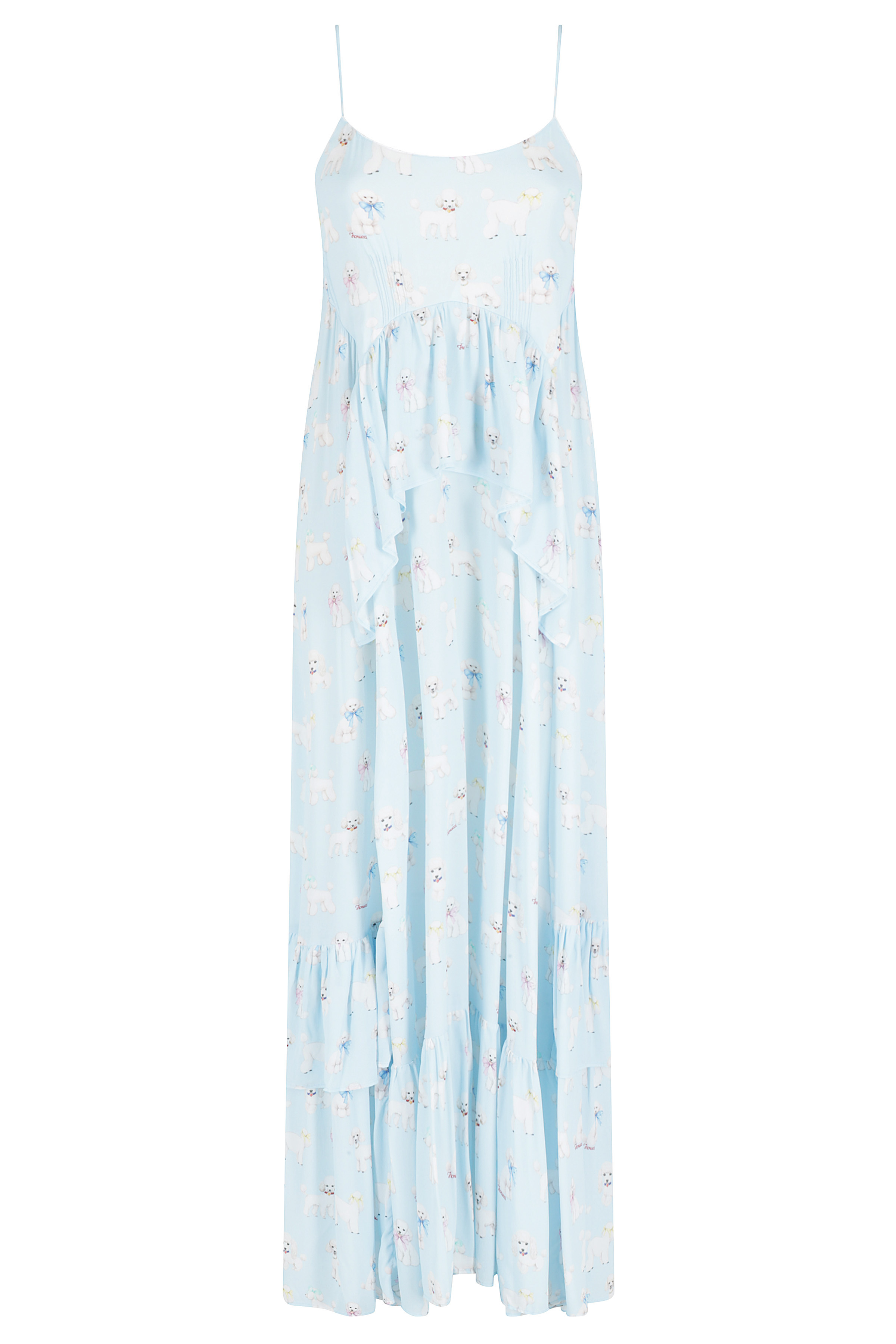 Fiorucci Women's Blue Poodle Print Ruffled Maxi Dress Viscosa Abito