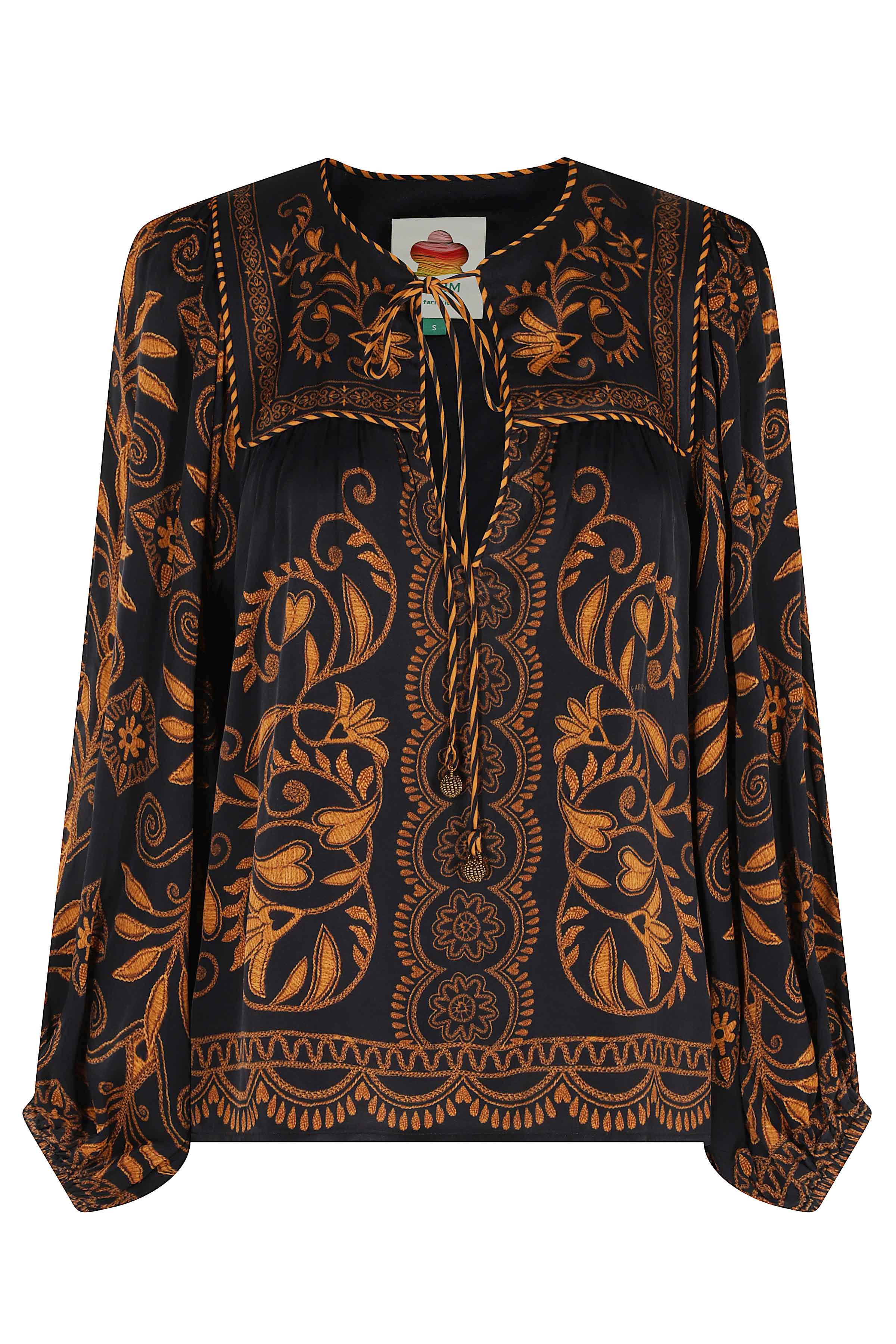 Farm Rio Women's Black Cornely Ainika Blouse Tops