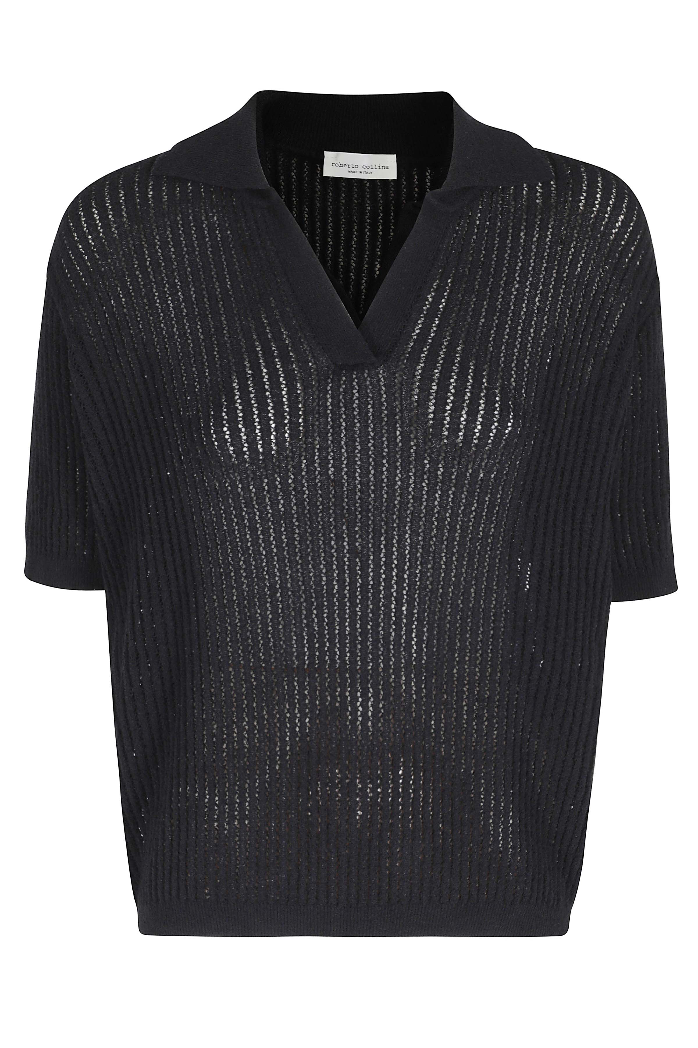 Roberto Collina Women's Black Polo Traforata Cotone Poliammide