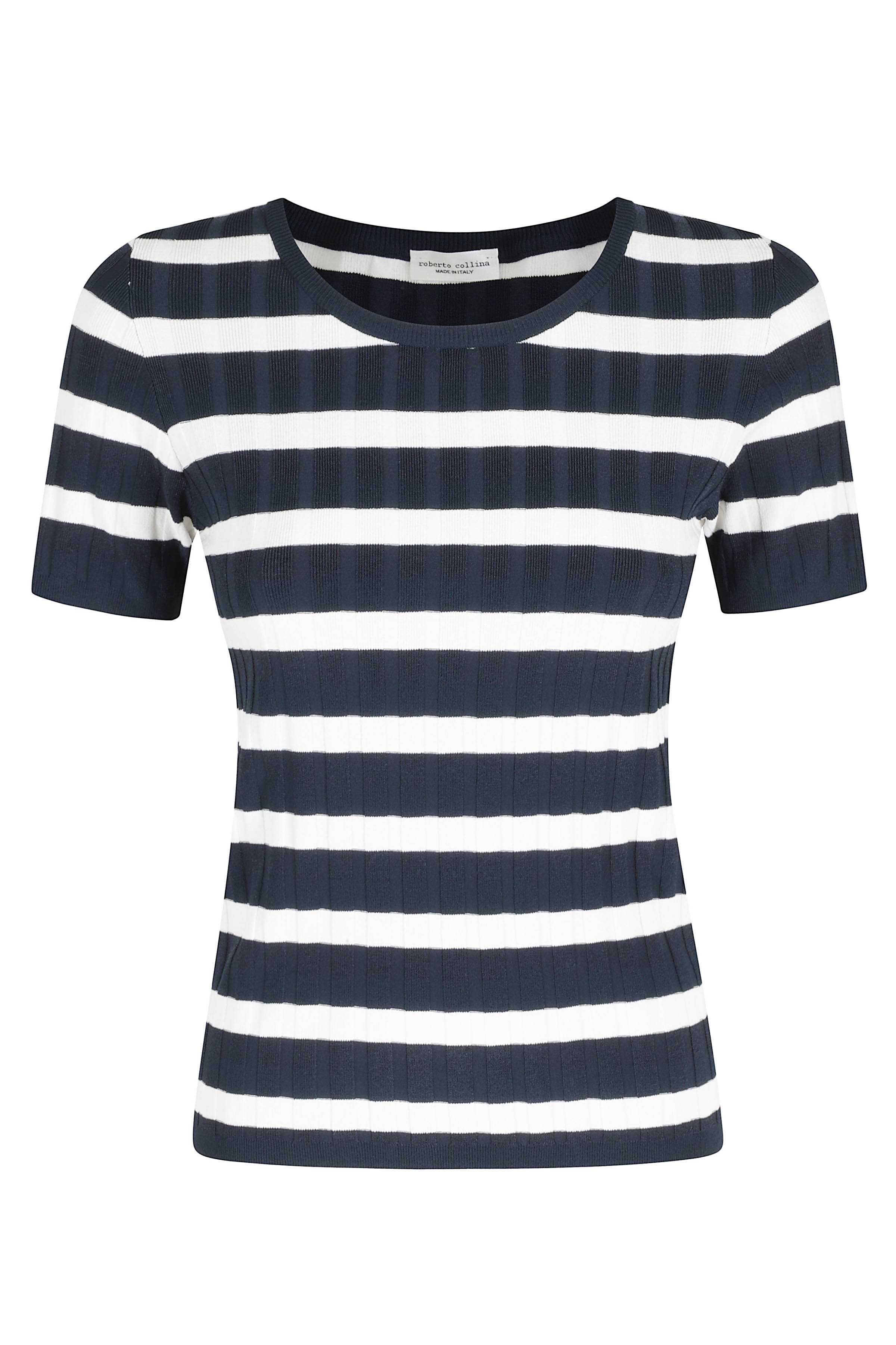 Roberto Collina Women's Blue Girocollo Mc Rigato Viscosa Poliestere Maglia
