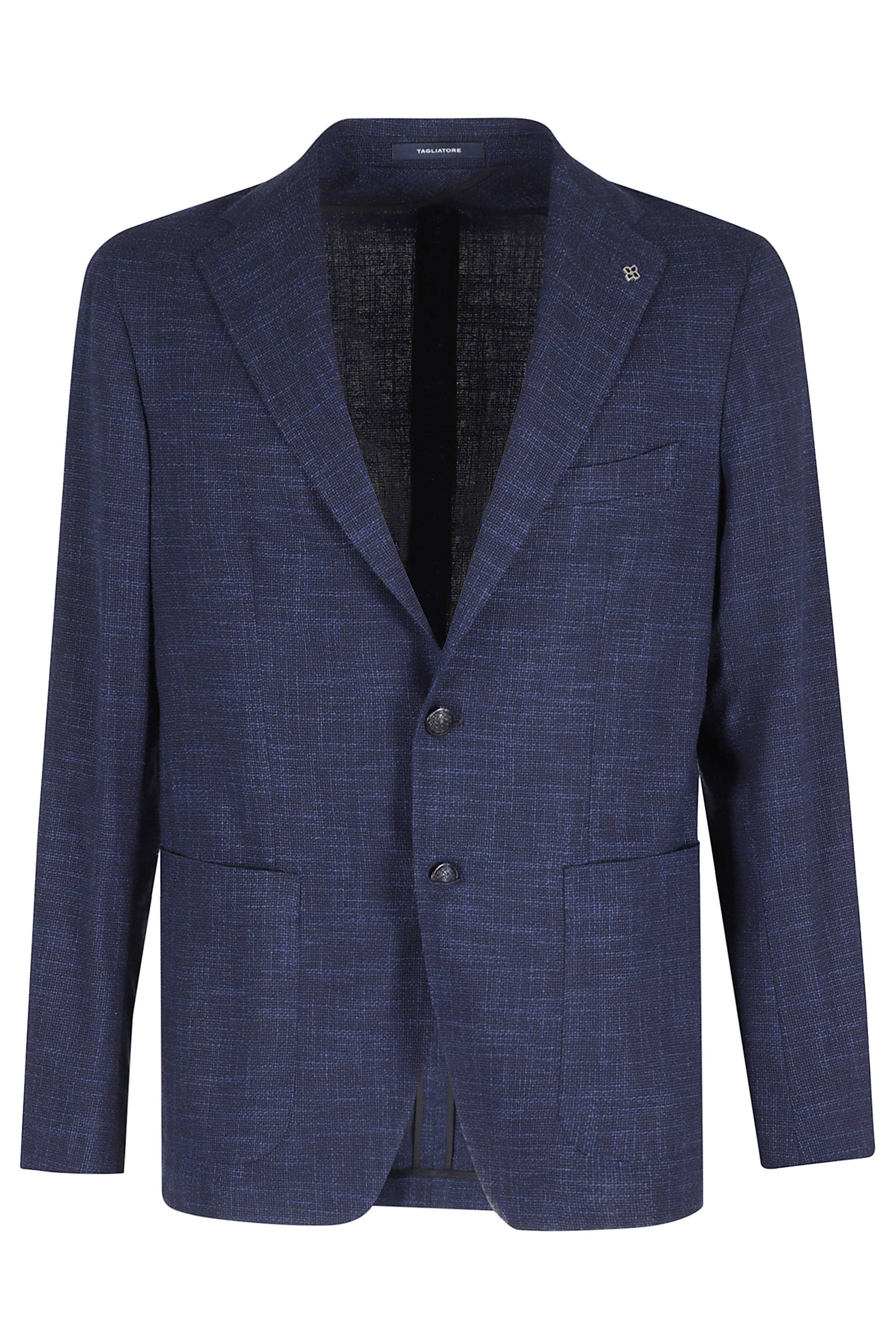 Tagliatore Men's Blue Montecarlo 1 Petto Effetto Stuoia Lana Cotone Seta Giacca