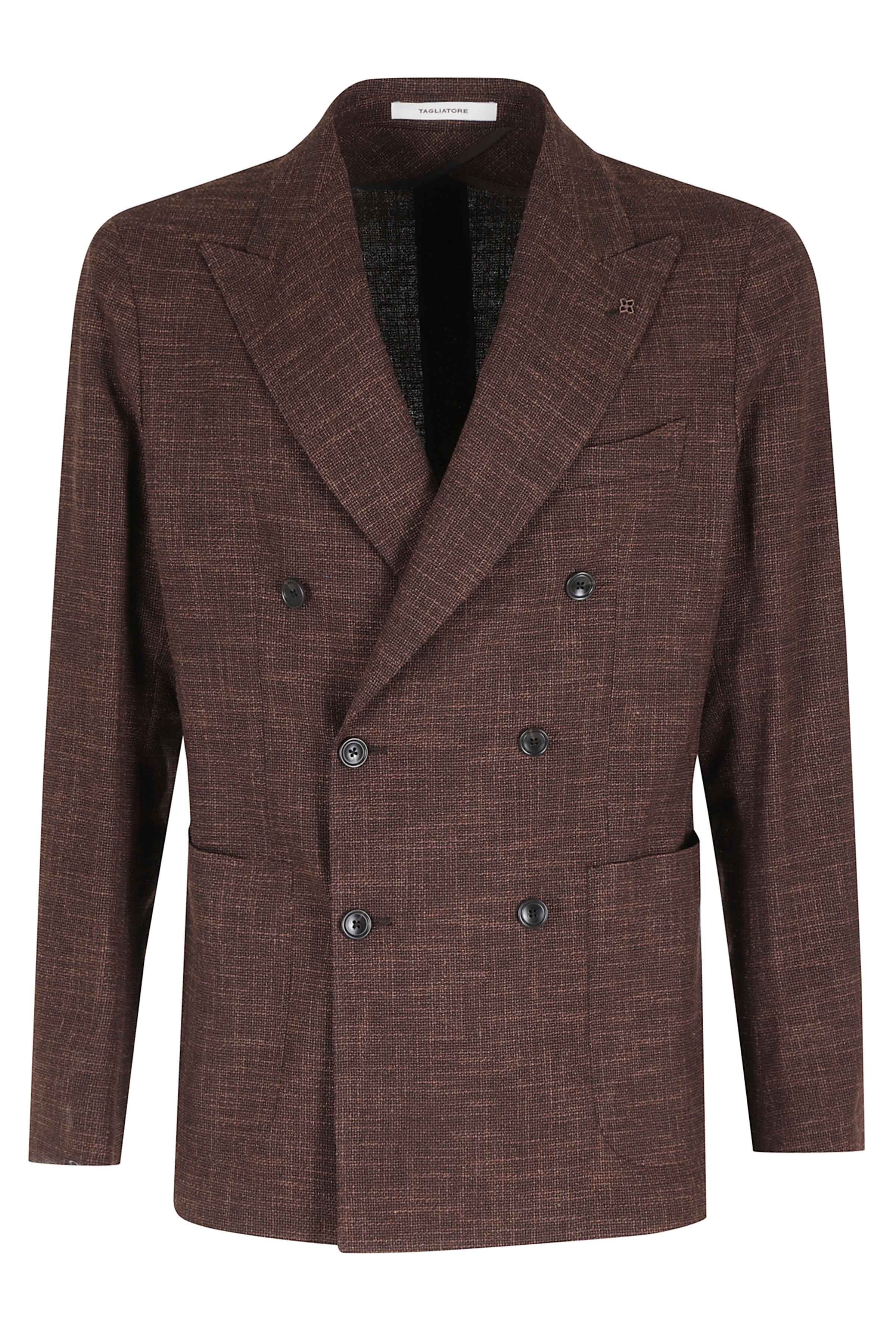 Tagliatore Men's Brown Montecarlo Doppiopetto Effetto Stuoia Lana Cotone Seta Blazer