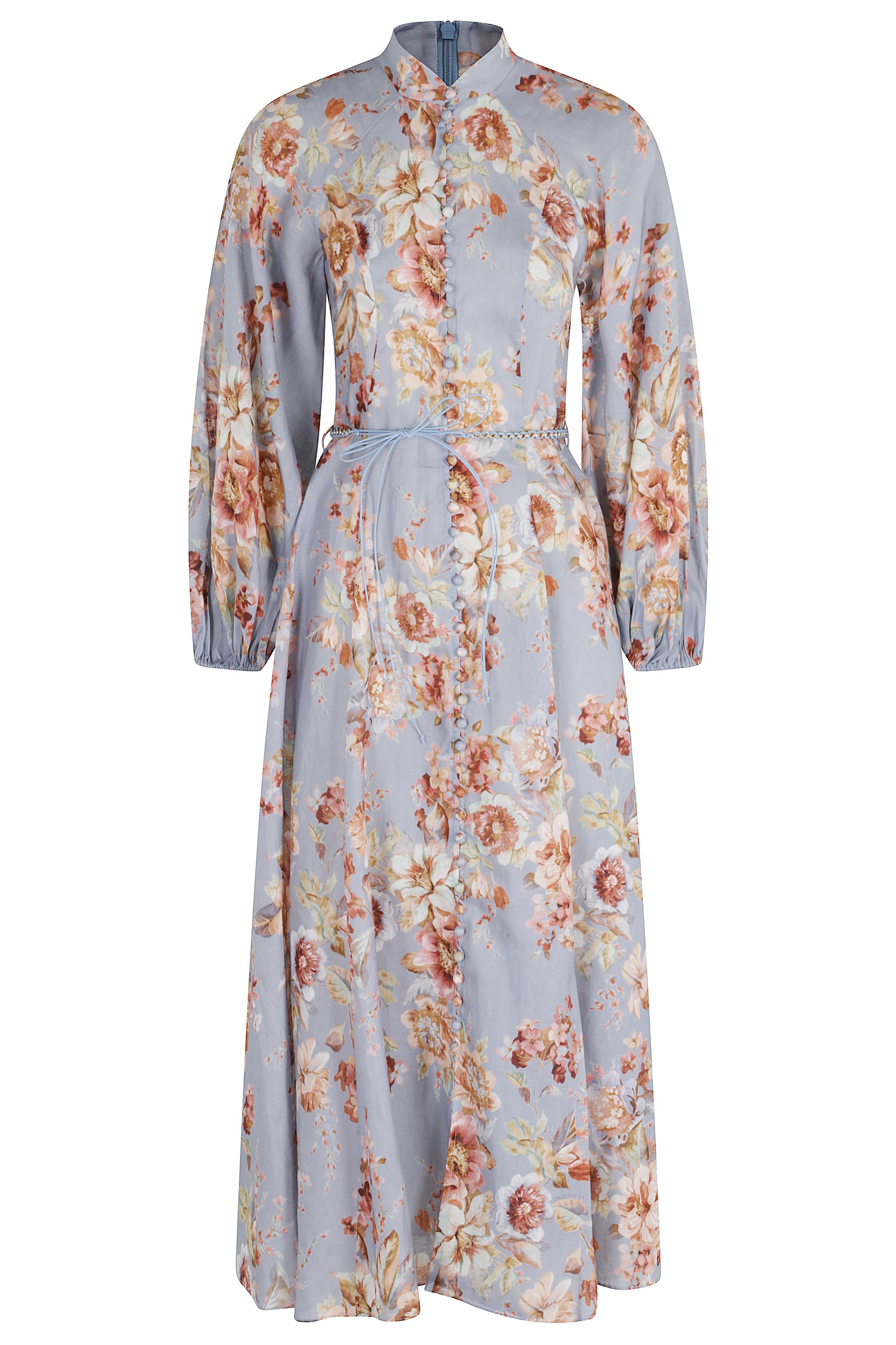 Zimmermann Women's Blue Awaken Billow Midi Dress Linen Abito