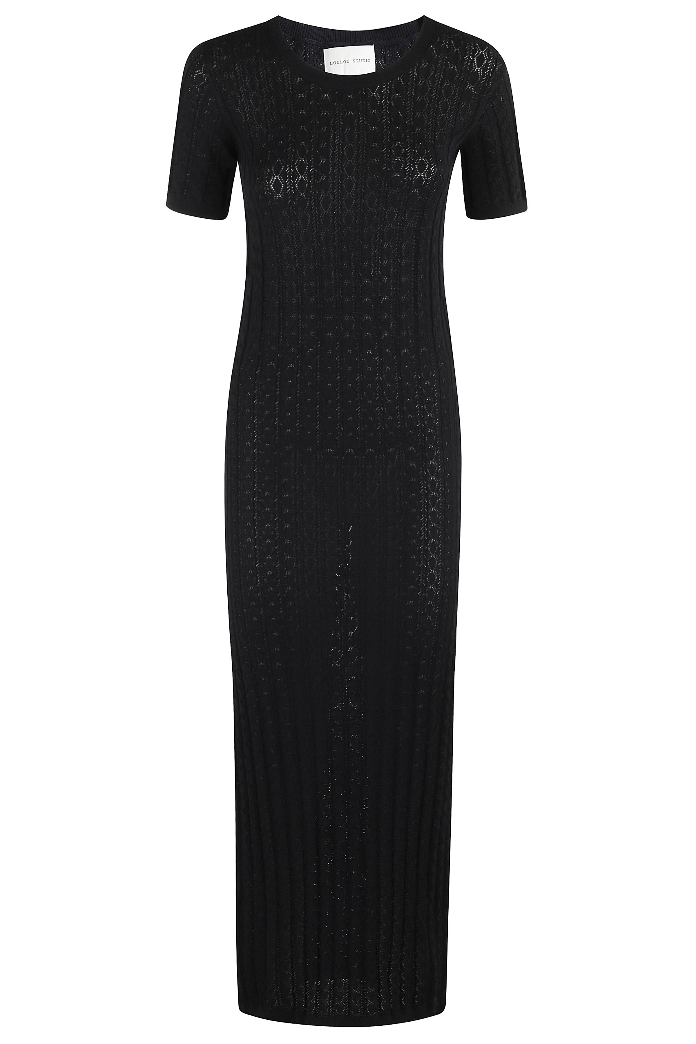 Loulou De Saison Women's Black Rib Lace Knit Dress Viscose Polyamide Elastane Abito