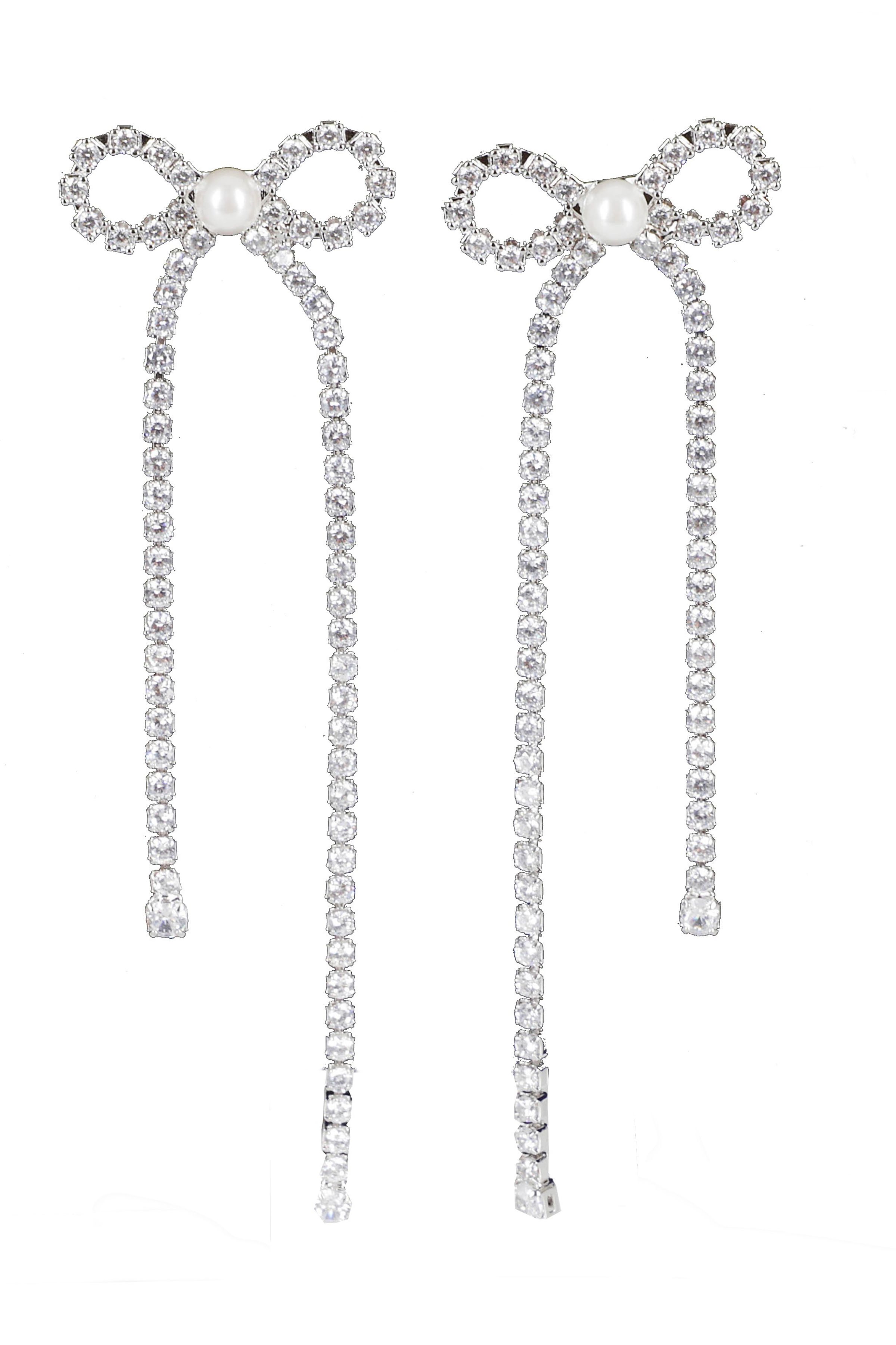 Self- Portrait Women's Metallic Crystal Droplet Bow Earrings Brass Bras Orecchini