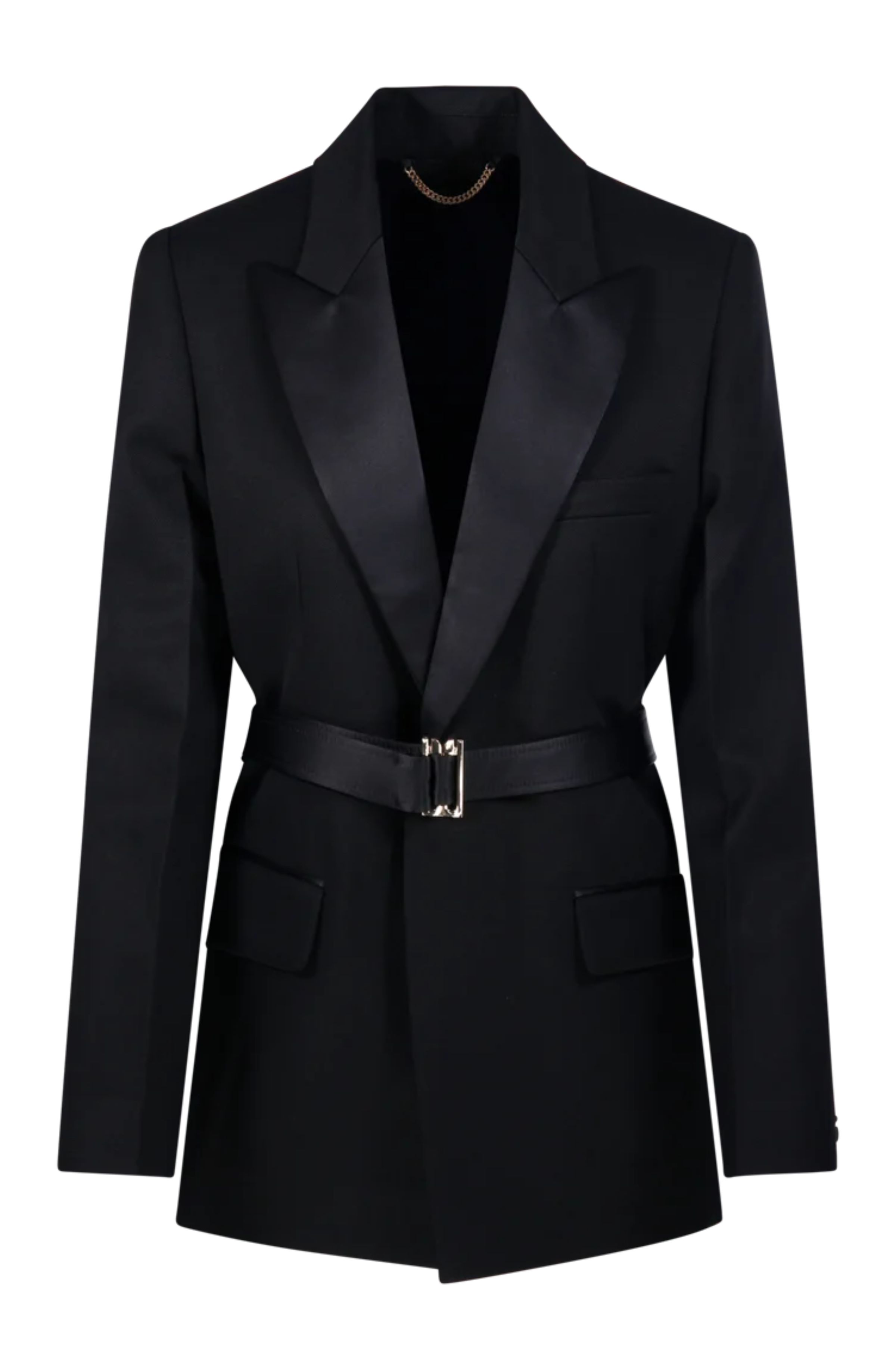 Victoria Beckham Women's Black Belted Tailored Jacket Polyester Virgin Wool Blazer