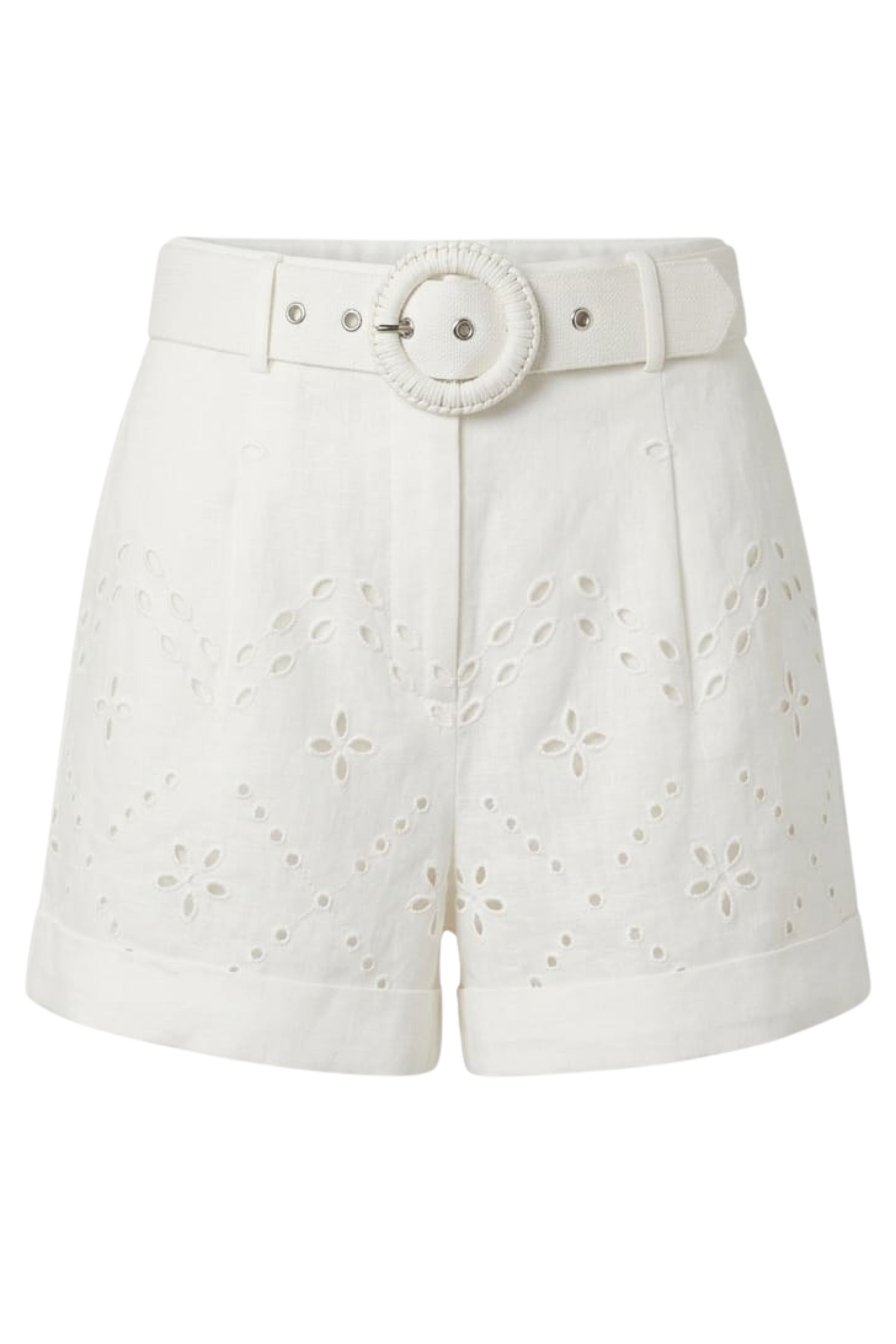 Hemant & Nandita Women's White Shorts With Buckle Belt Cotone Lino Fodera
