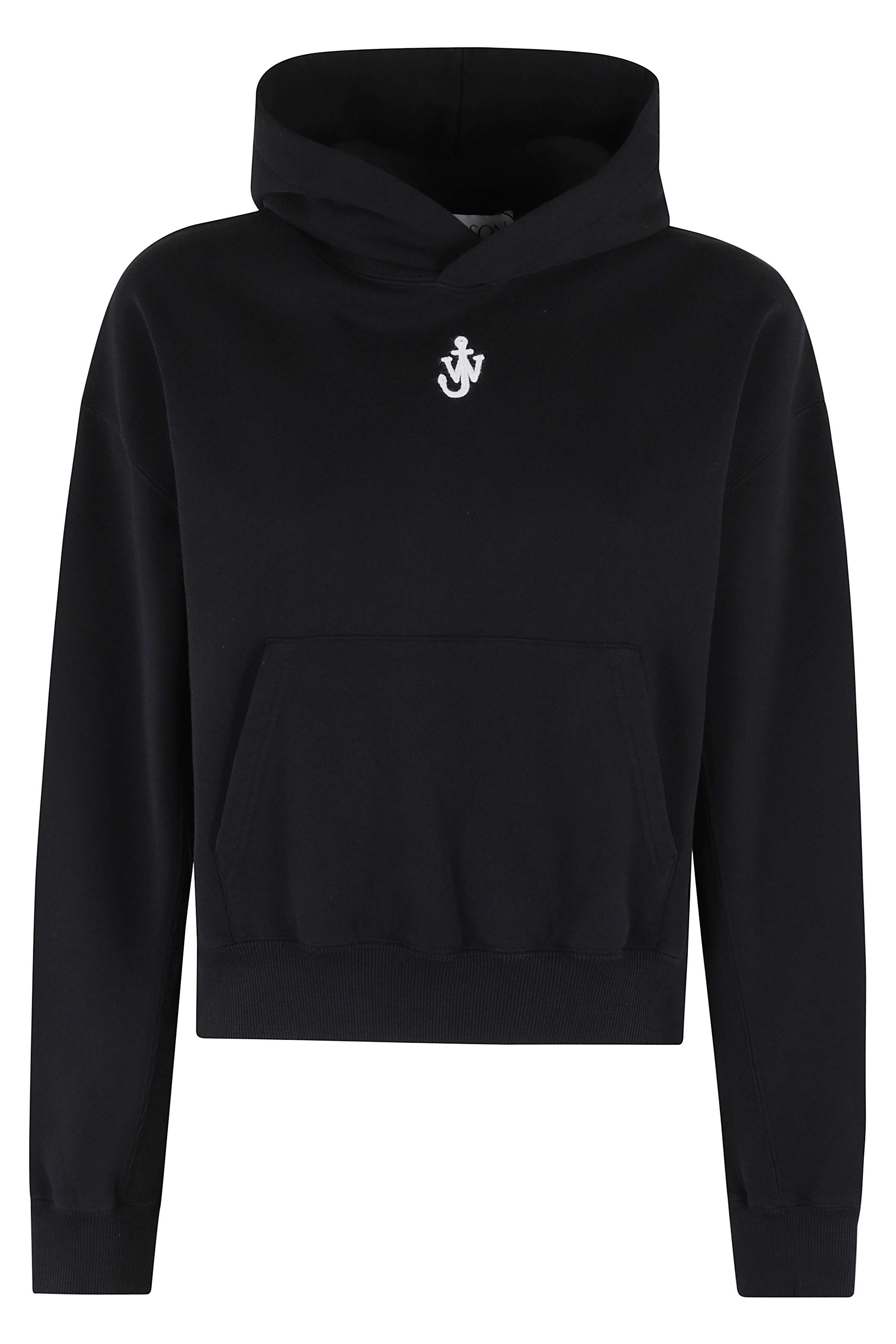 Jw Anderson Women's Black Anchor Embroidery Cropped Organic Cotton Felpa