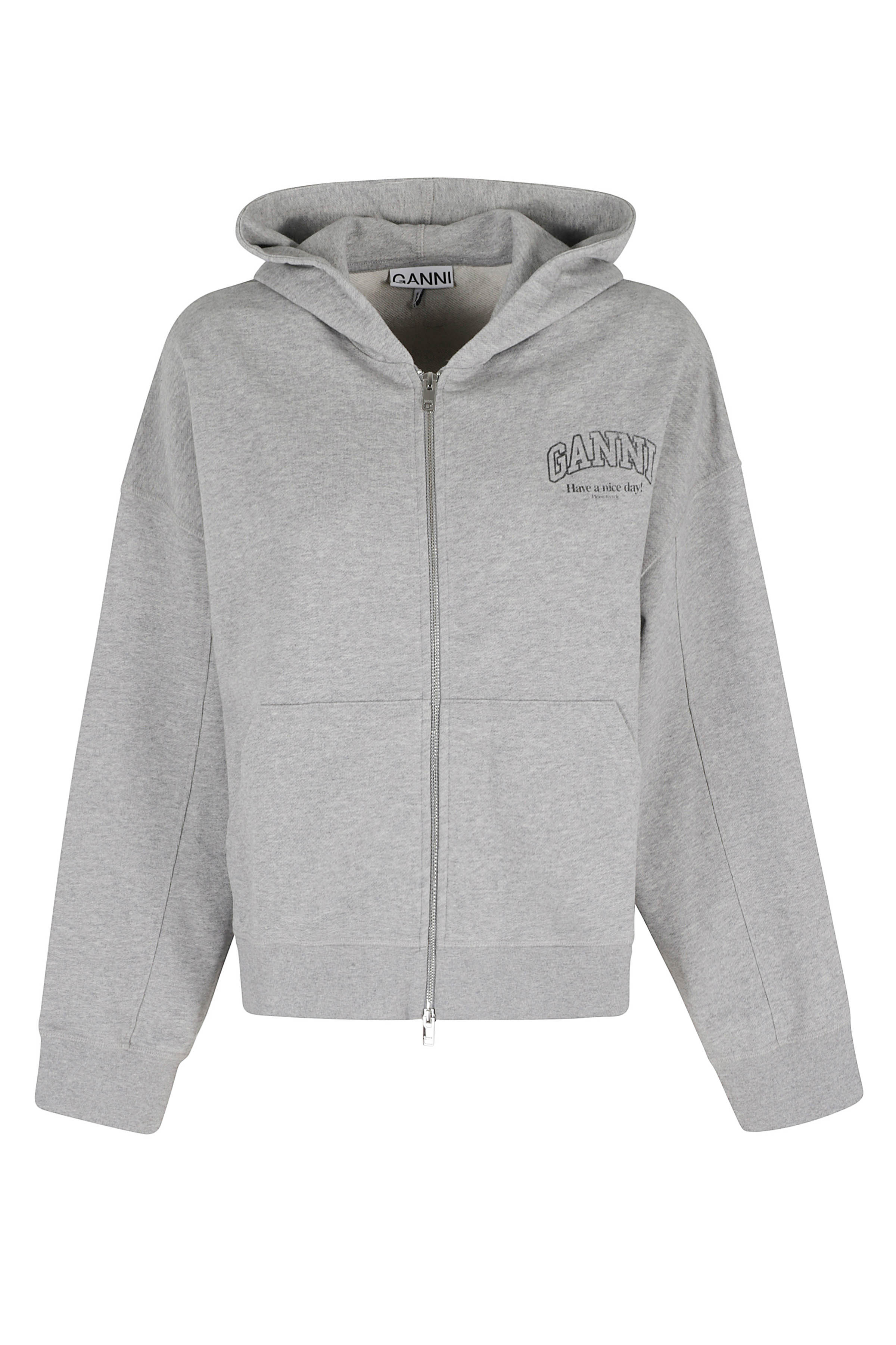 Ganni Women's Grey Isoli Zip Hoodie Organic Cotton Felpa