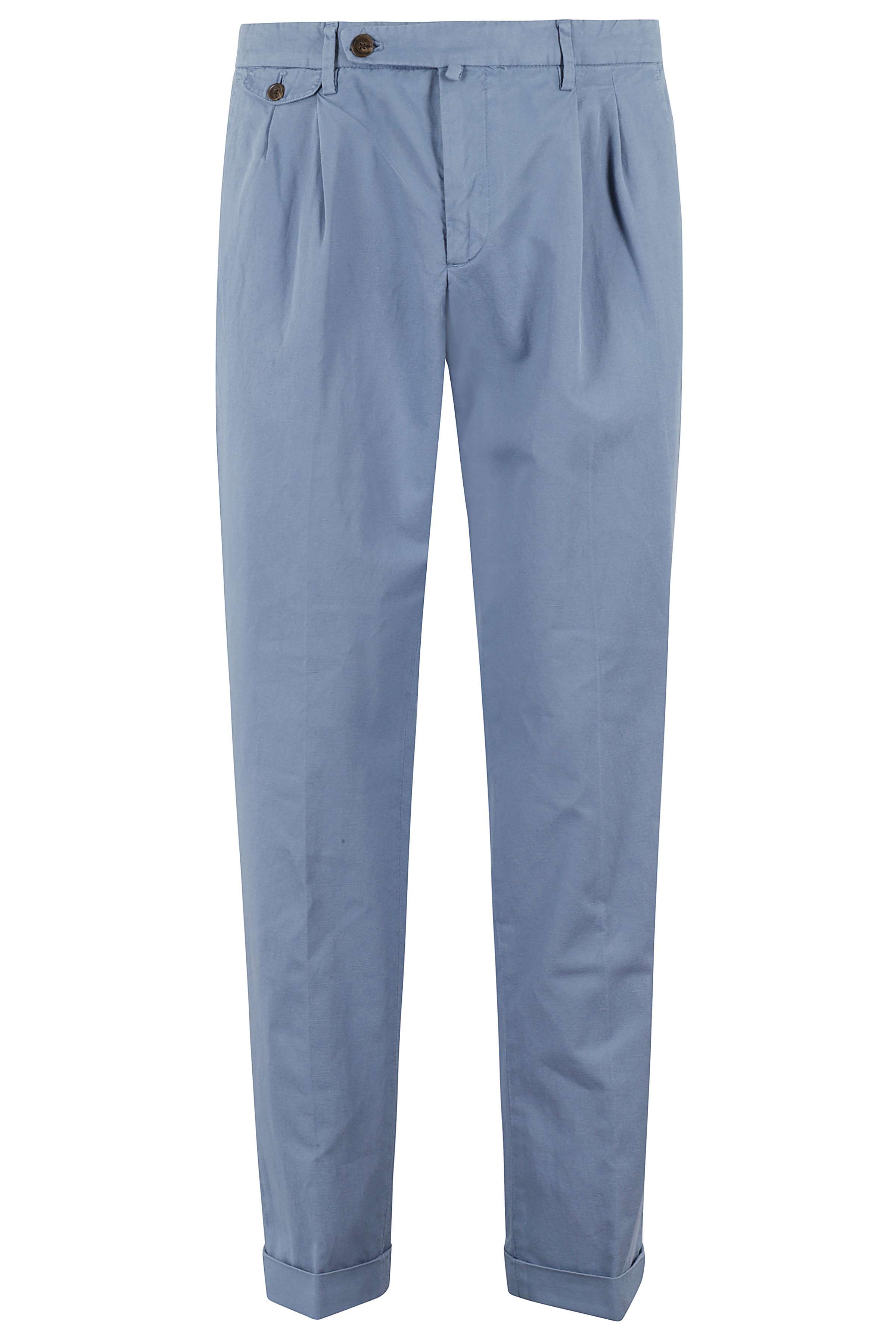 Briglia Men's Blue Pant Doppia Pinces Cotone Lino Elastan Pantaloni