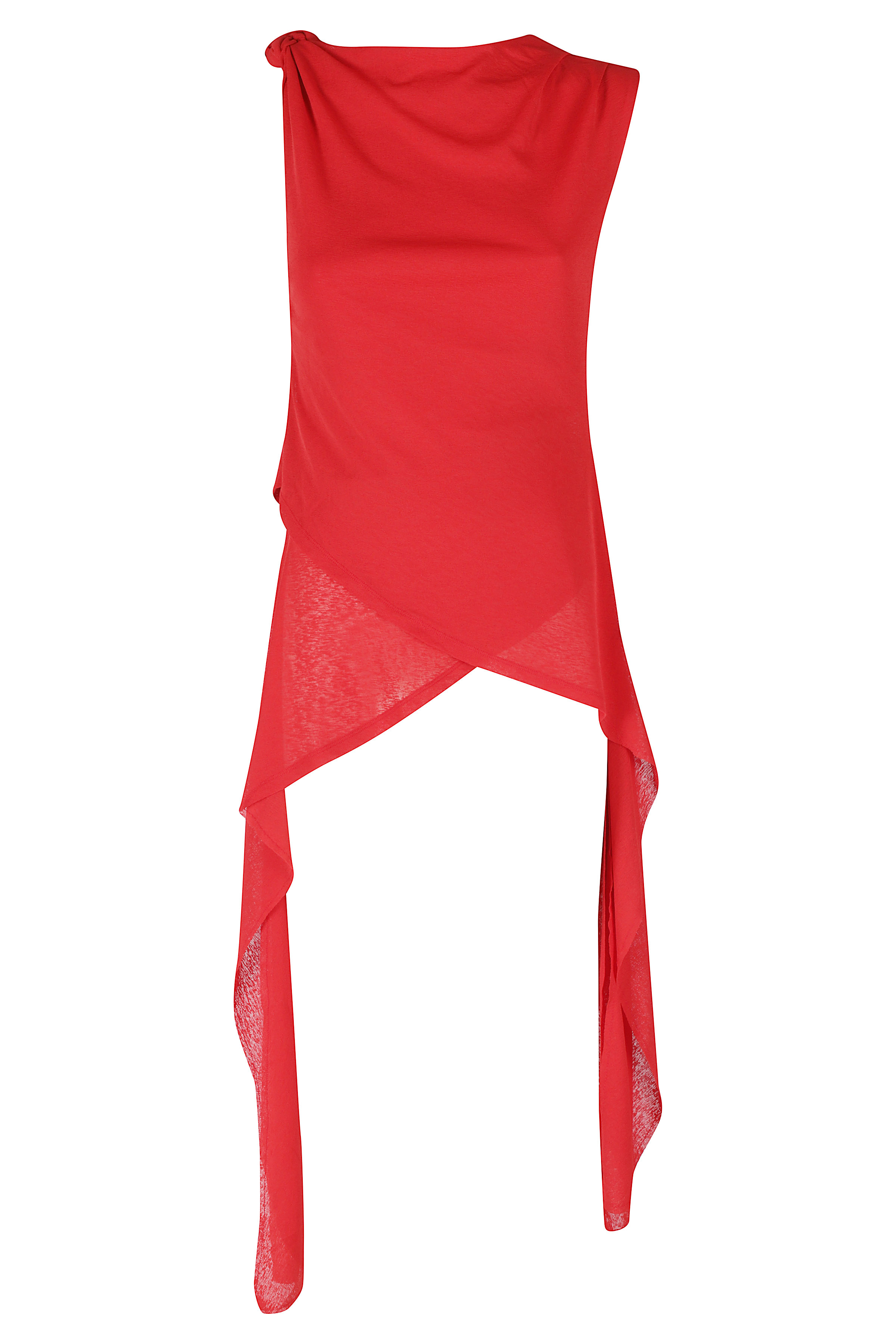 Ganni Women's Red Marl Mesh Draped Knot Detailing Long Dress Recycled Polyester Top