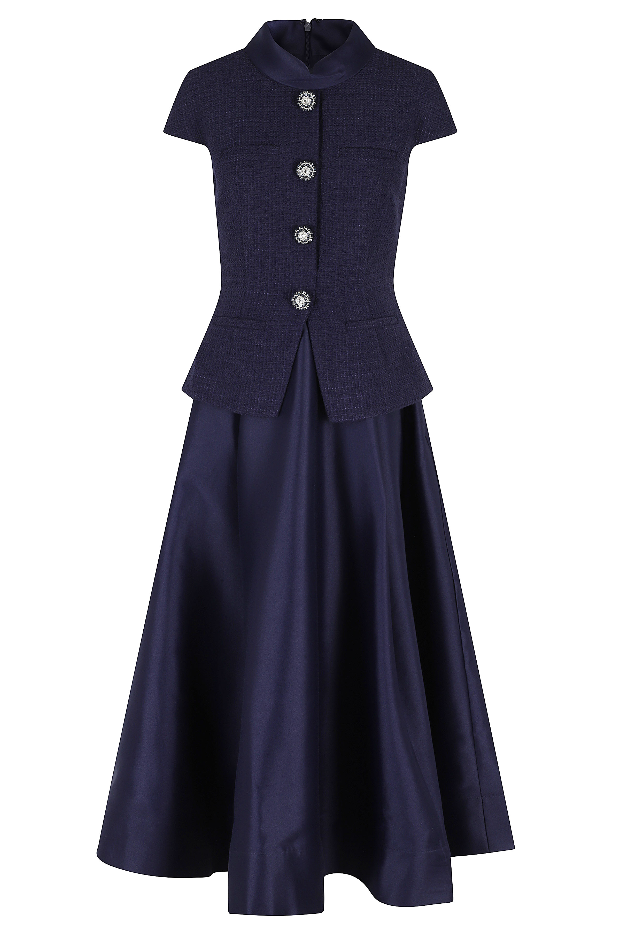 Self- Portrait Women's Blue Navy Boucle Taffeta Midi Dress Poliestere Abito