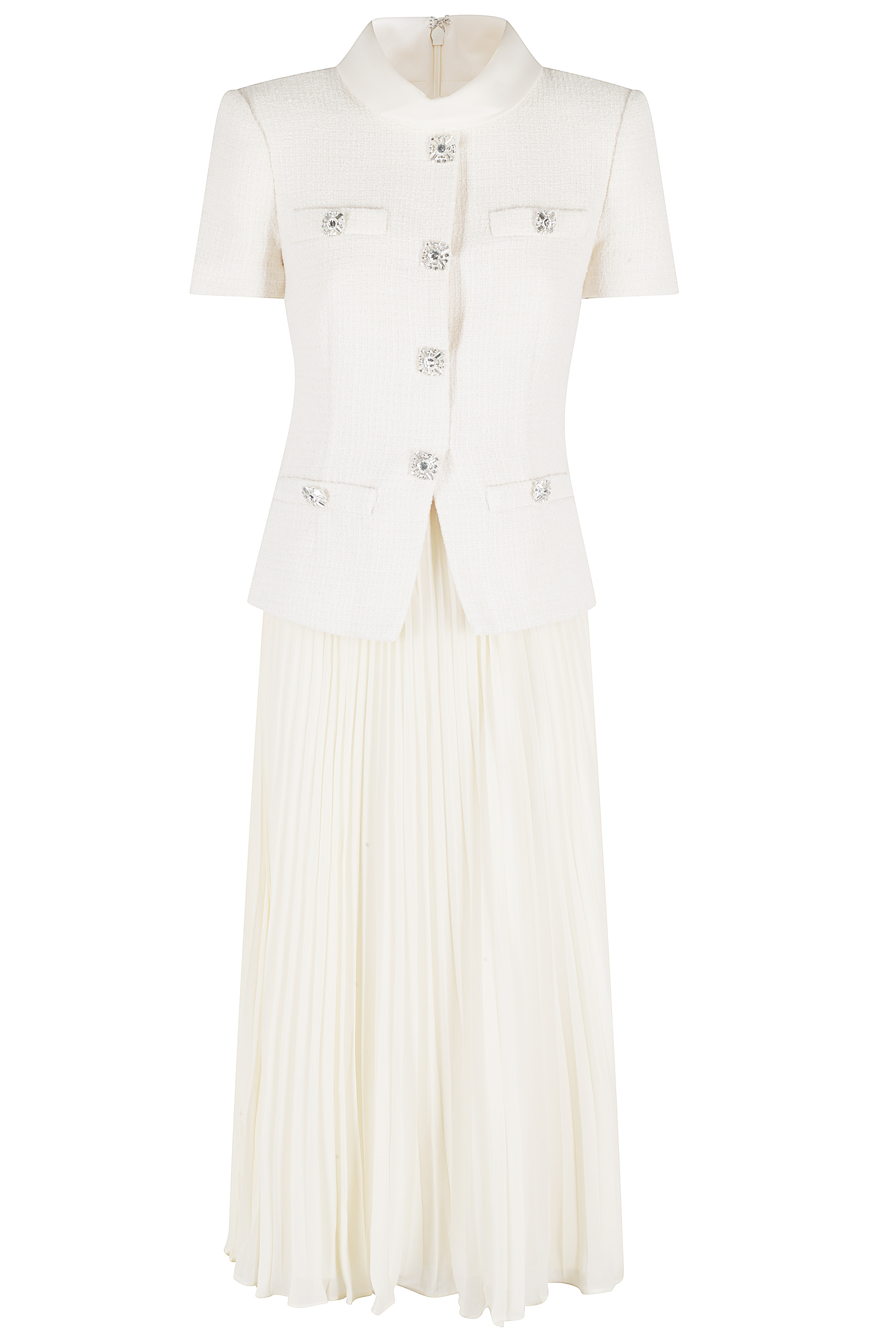 Self- Portrait Women's Nude & Neutrals Cream Boucle Collared Midi Dress Poliestere Abito