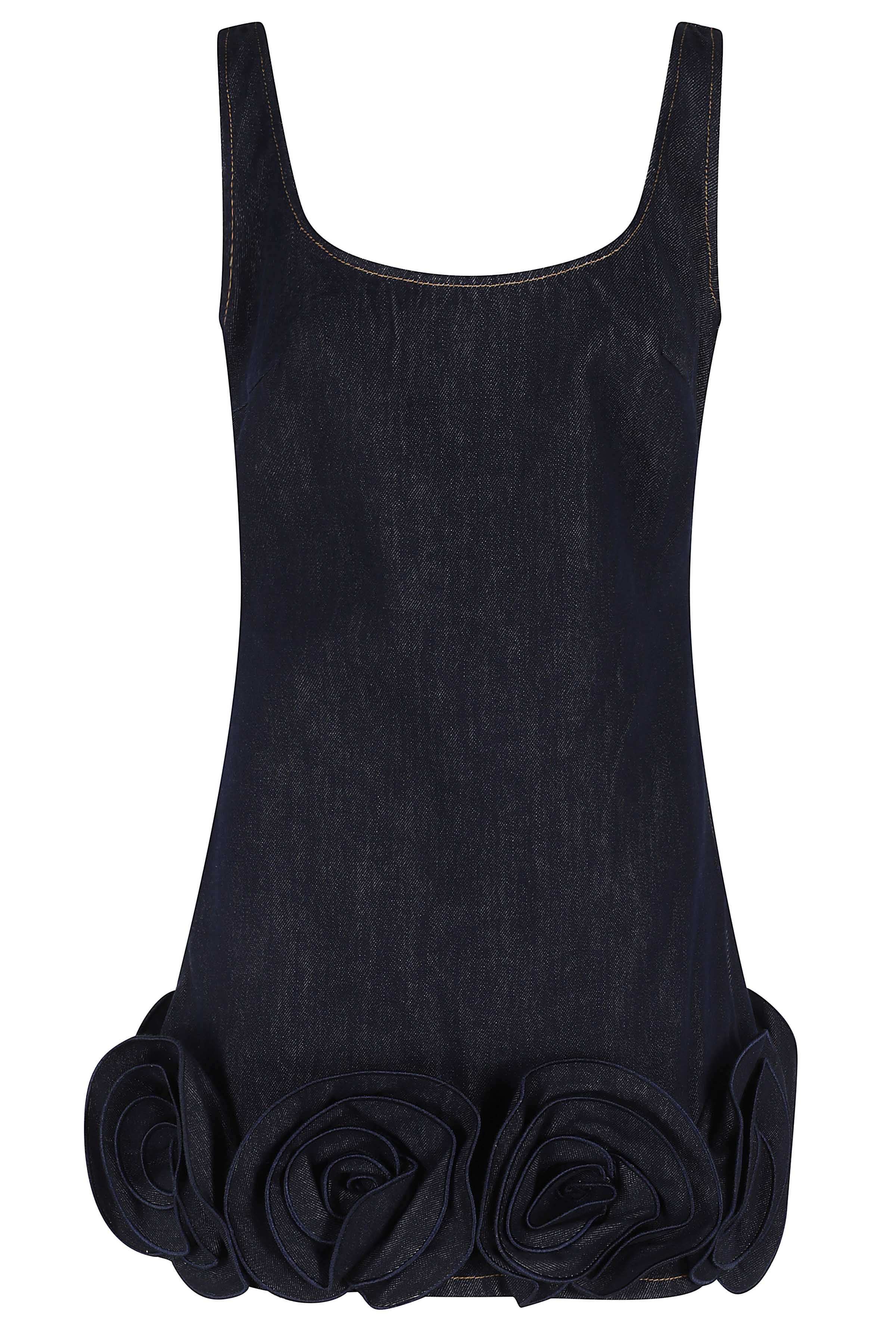 Self- Portrait Women's Blue Indigo Denim 3D Flower Mini Dress Cotone Abito