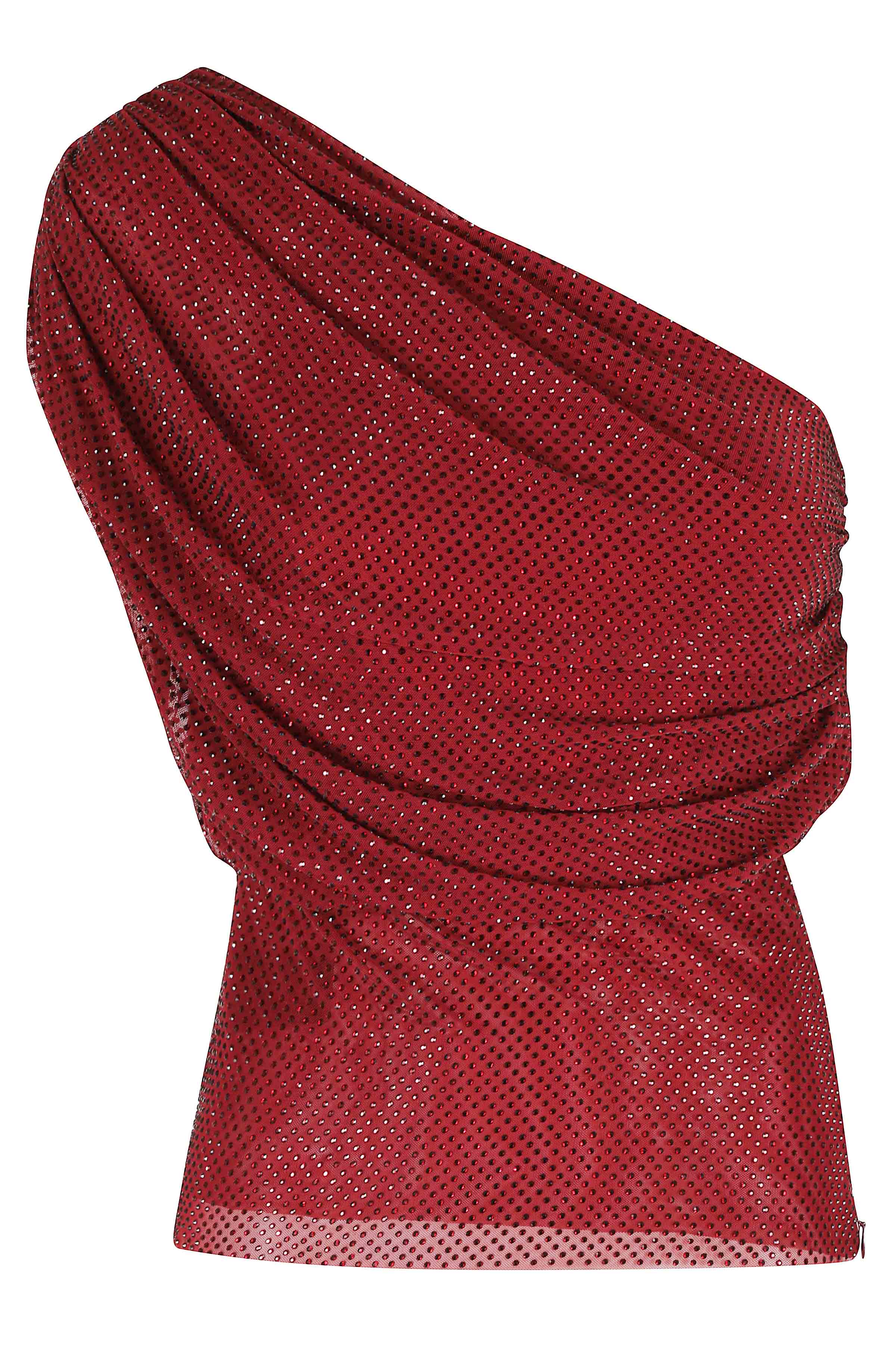 Self- Portrait Women's Red Burgundy Rhinestone Drape Top Poliestere Elastan