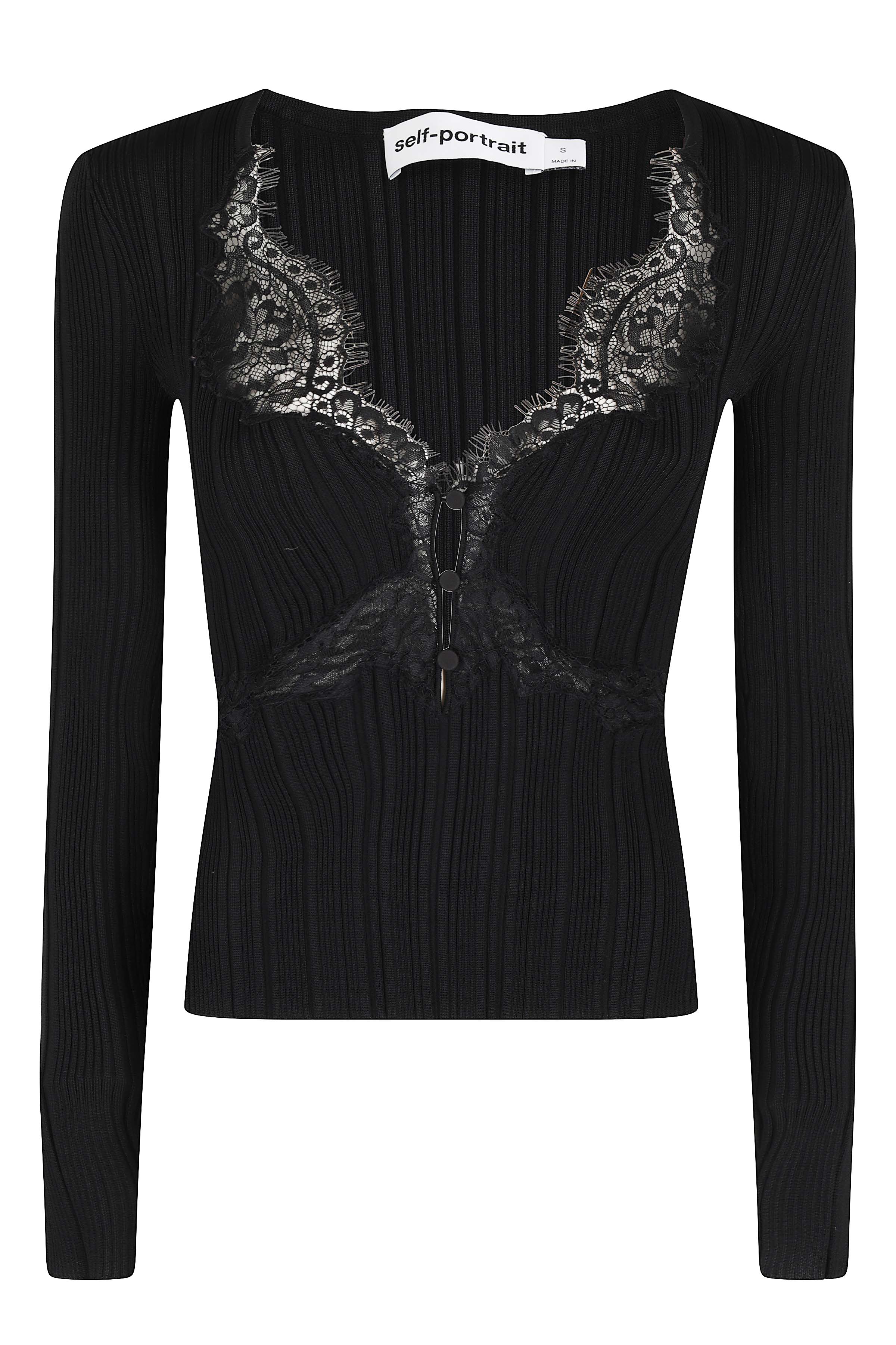 Self- Portrait Women's Black Lace Knit Top