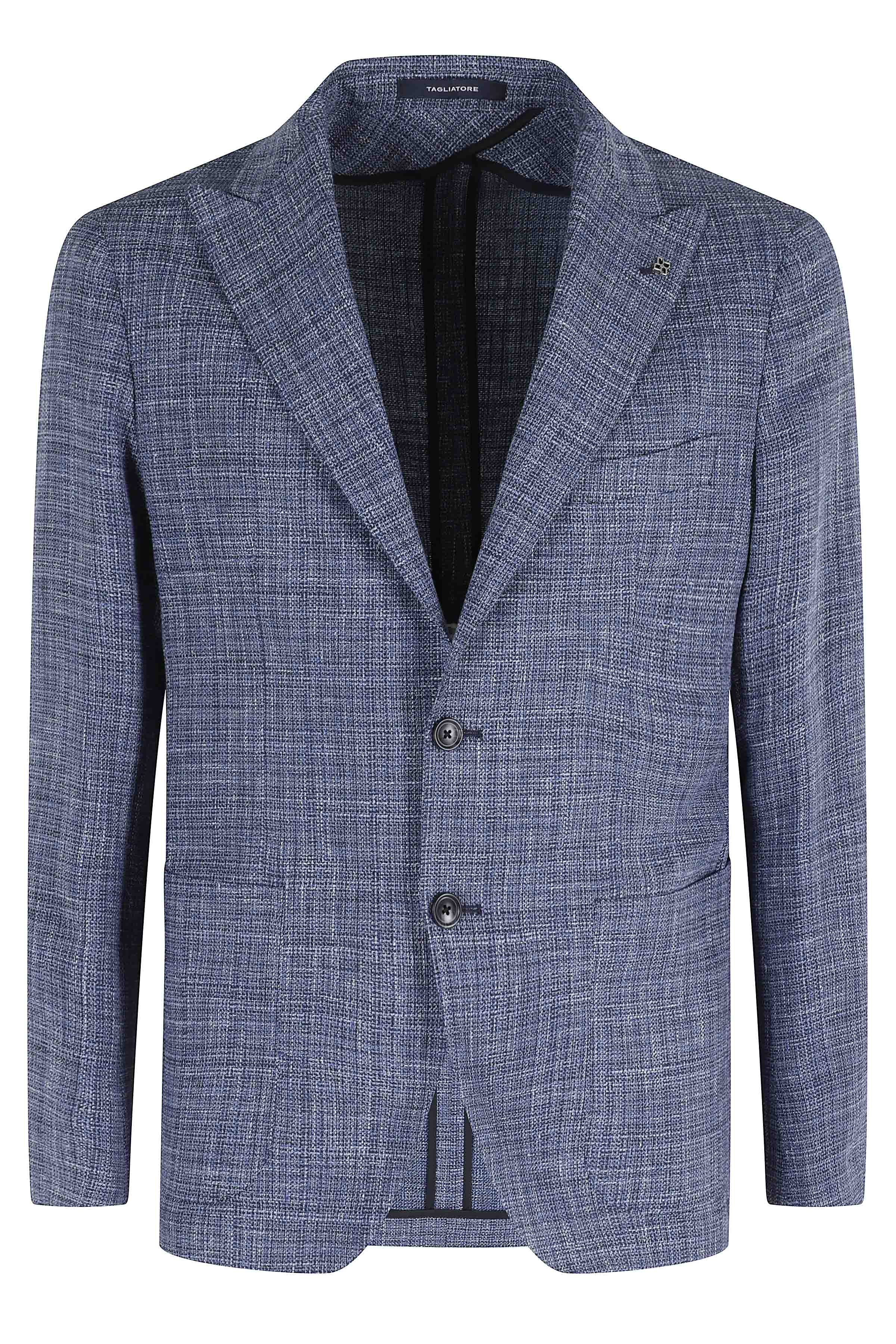 Tagliatore Men's Blue Montecarlo Petto A Lancia Lana Cotone Seta Effetto Stuoia Giacca