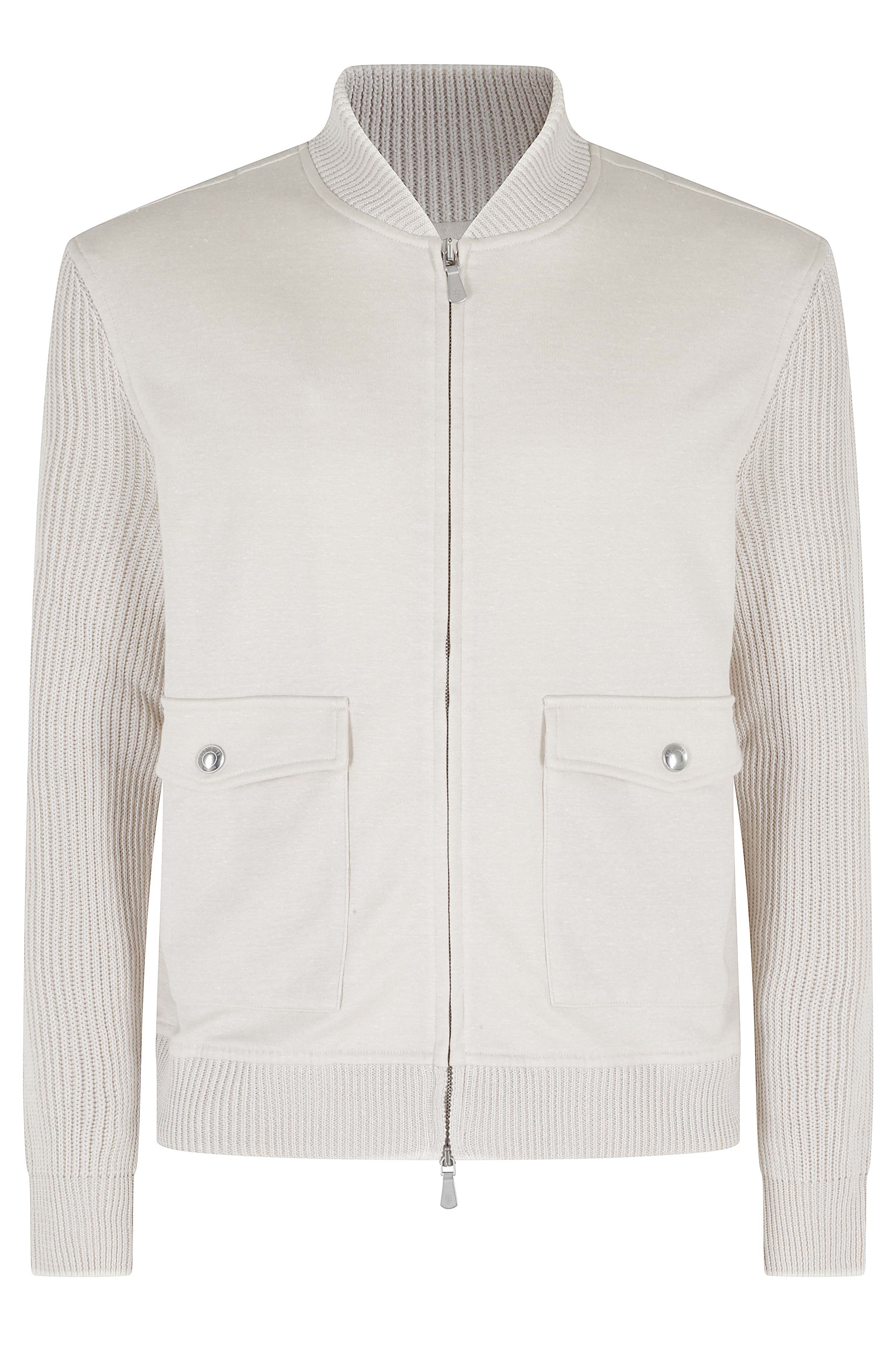 Eleventy Men's Nude & Neutrals Giubbino Full Zip Collo Bomber Felpa