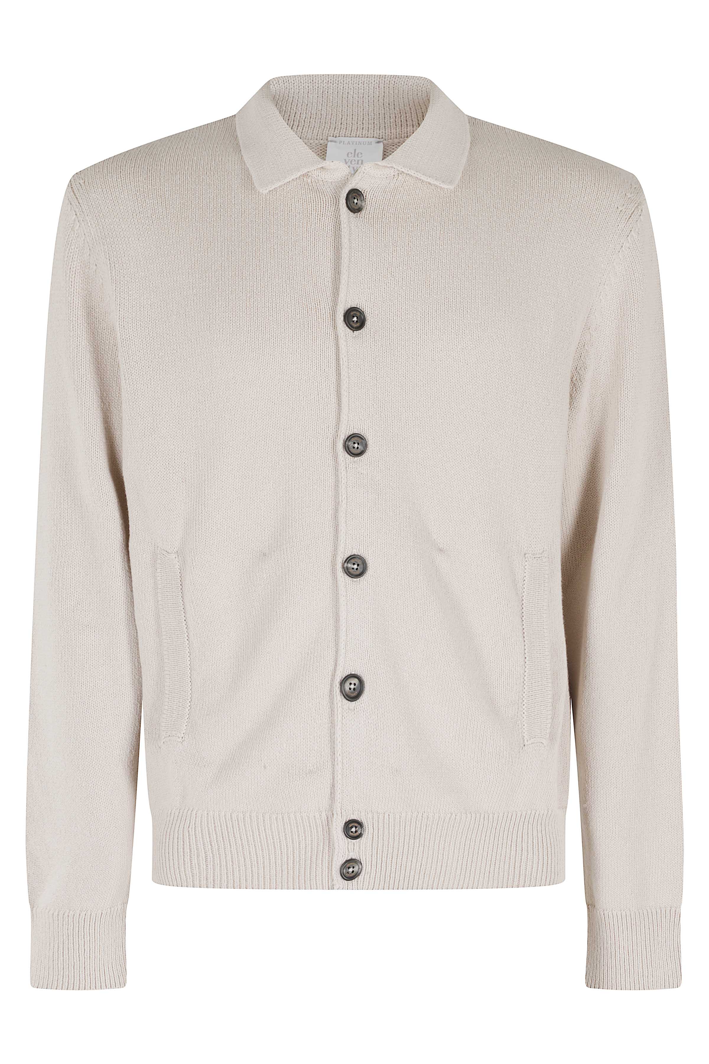 Eleventy Men's Brown Maglia Giubbino Bottoni Cotone Seta
