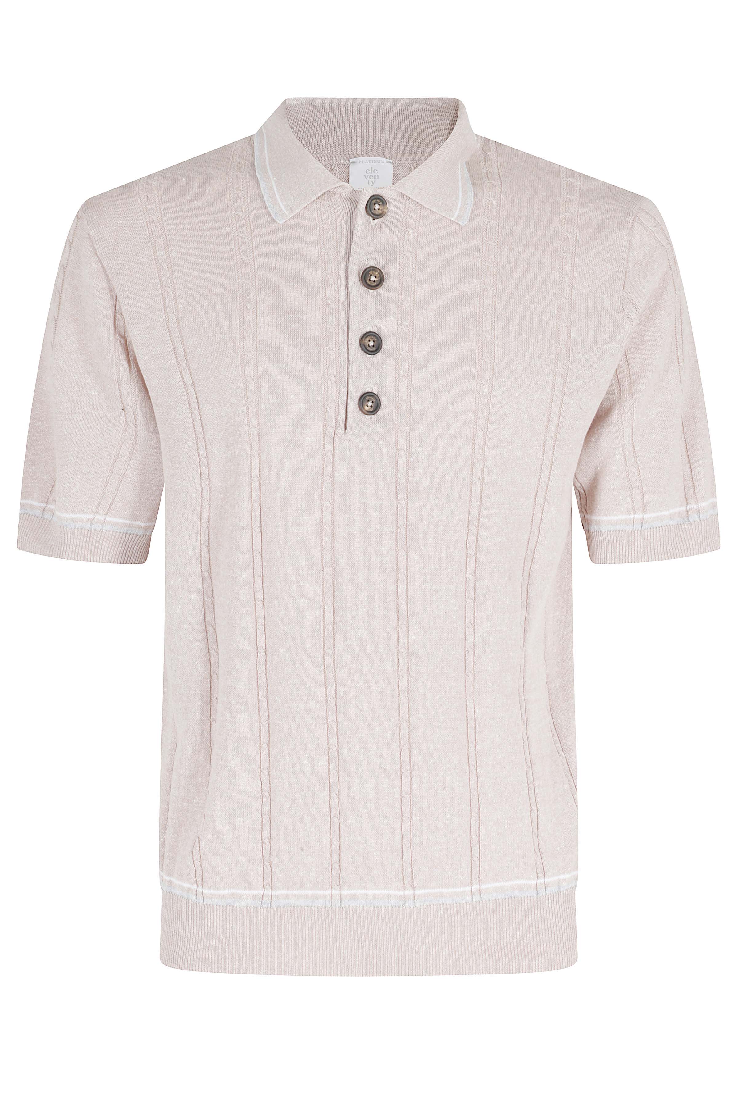 Eleventy Men's Brown Maglia Polo 4 Bottoni Cotone Lino
