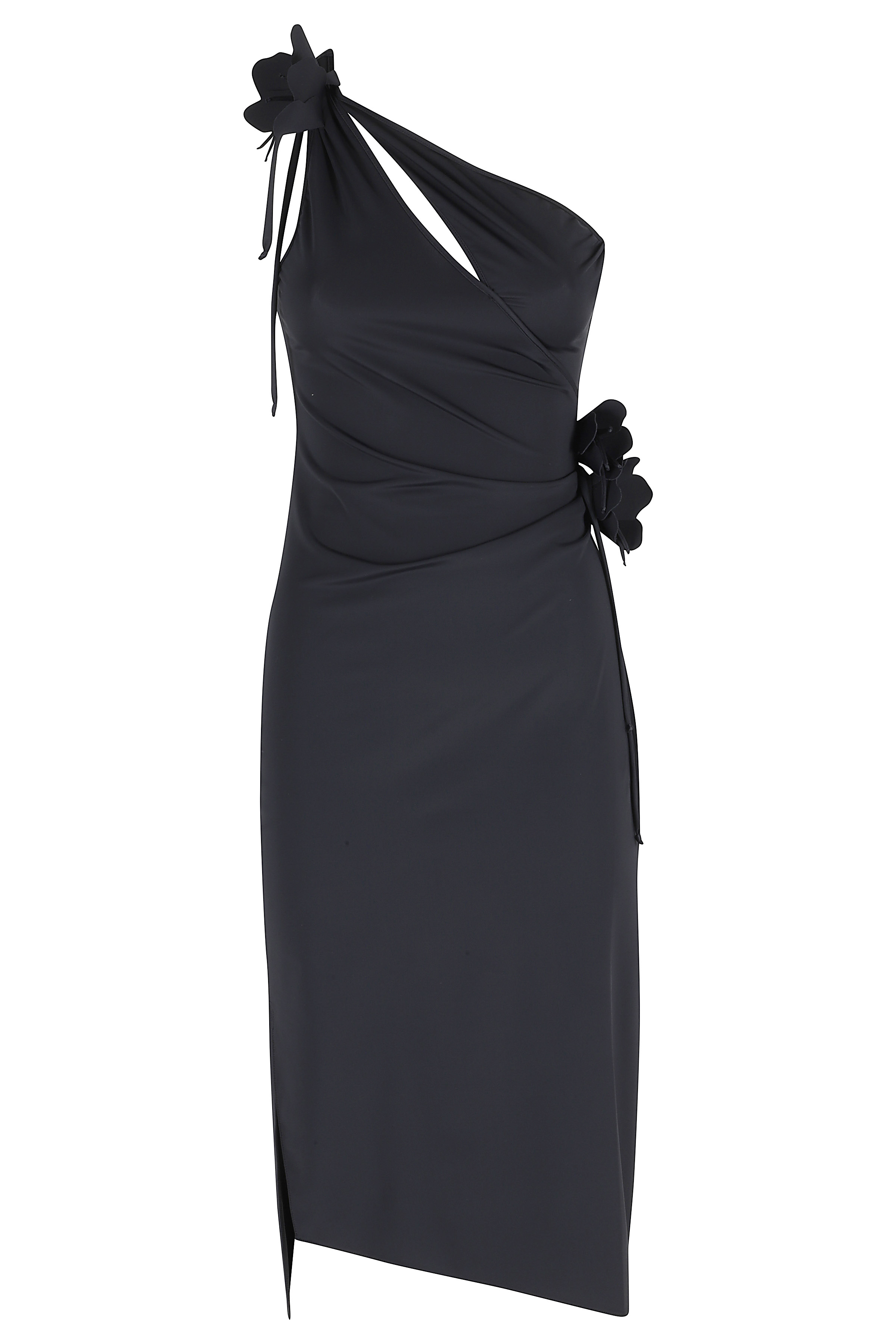 Coperni Women's Black Asymmetric Midi Flower Gown Abito