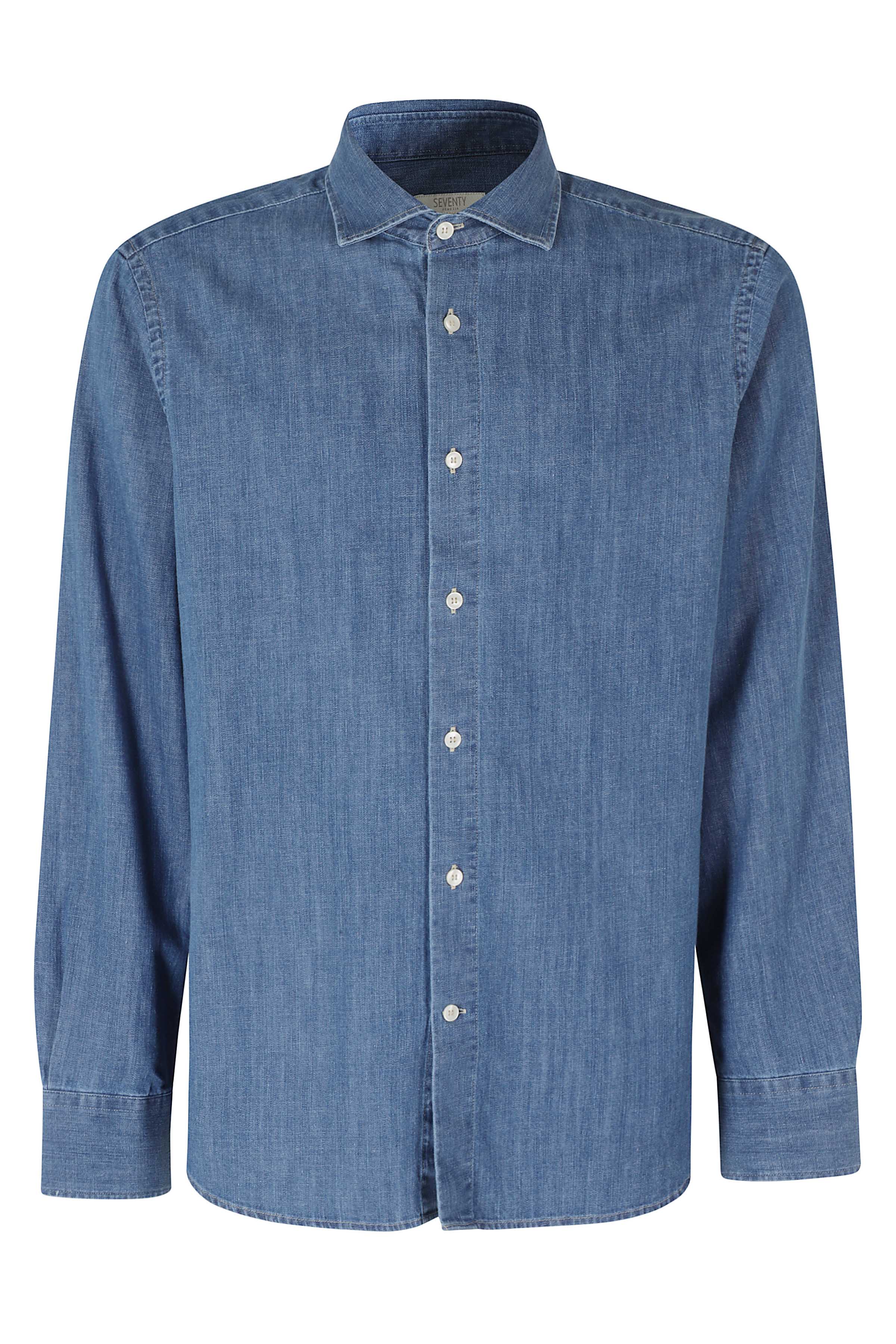 Seventy Men's Blue Camicia Collo Francese Cotone