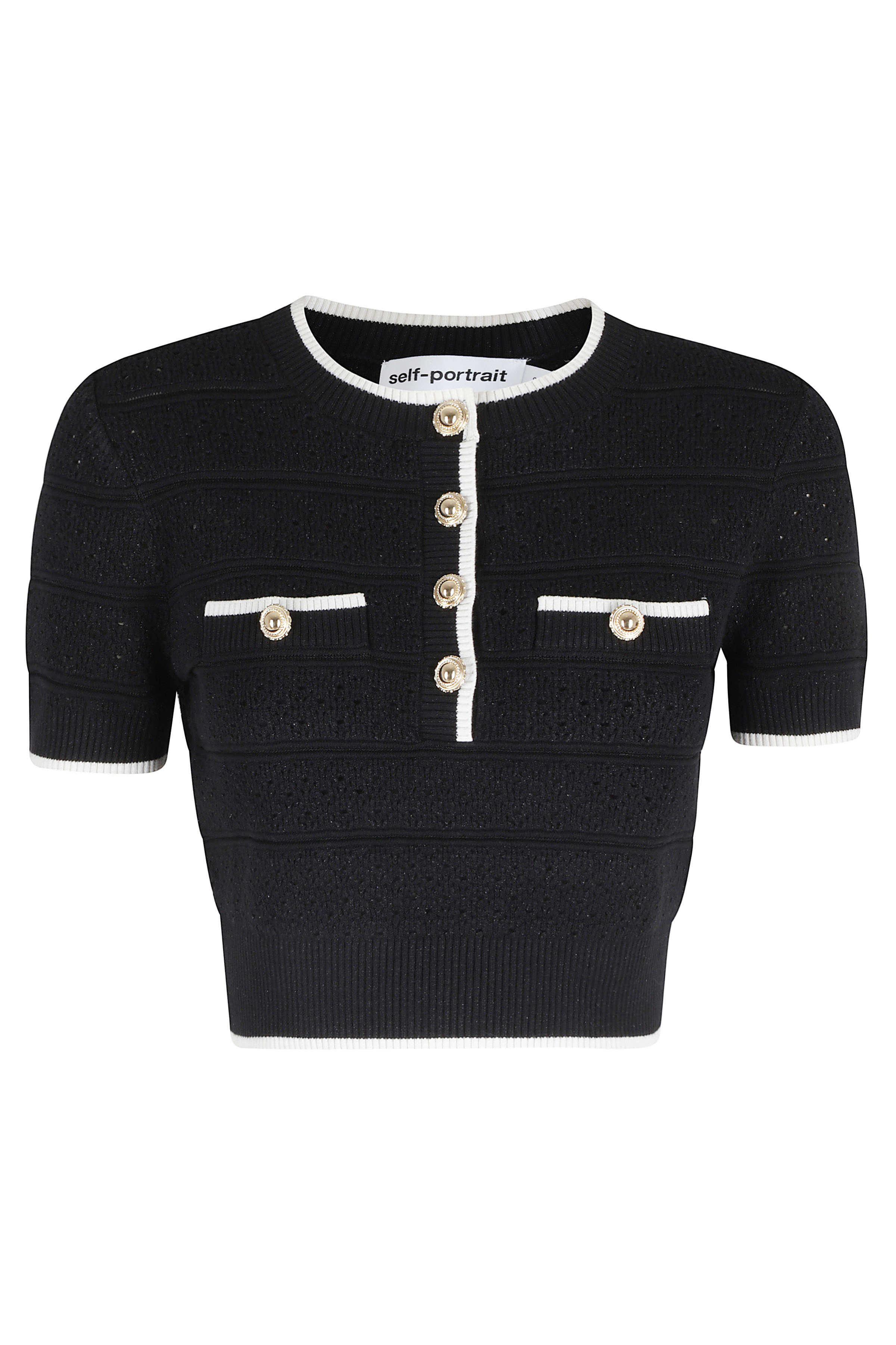 Self- Portrait Women's Black Pointelle Knit Top