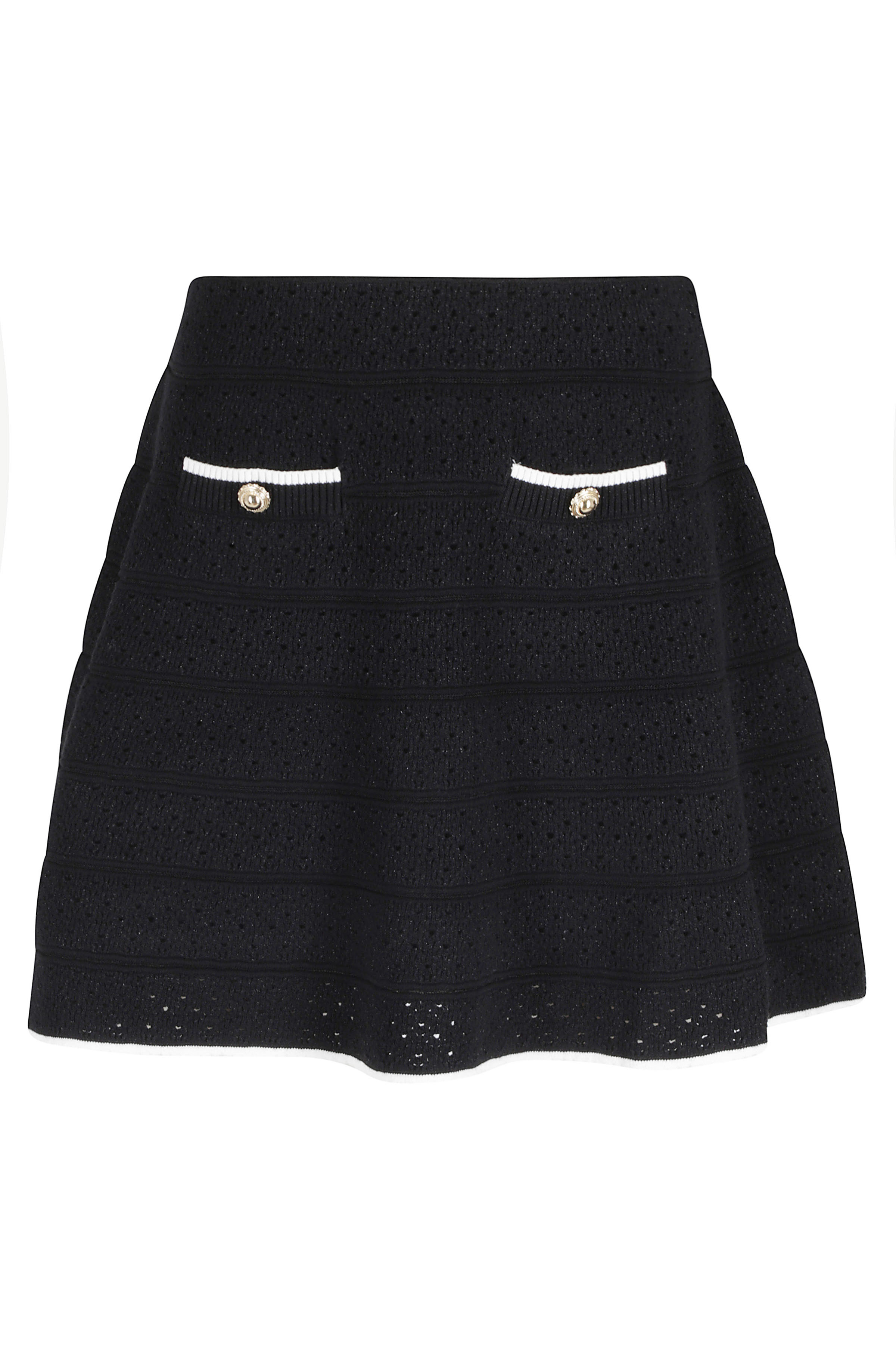 Self- Portrait Women's Black Pointelle Knit Mini Skirt Gonna