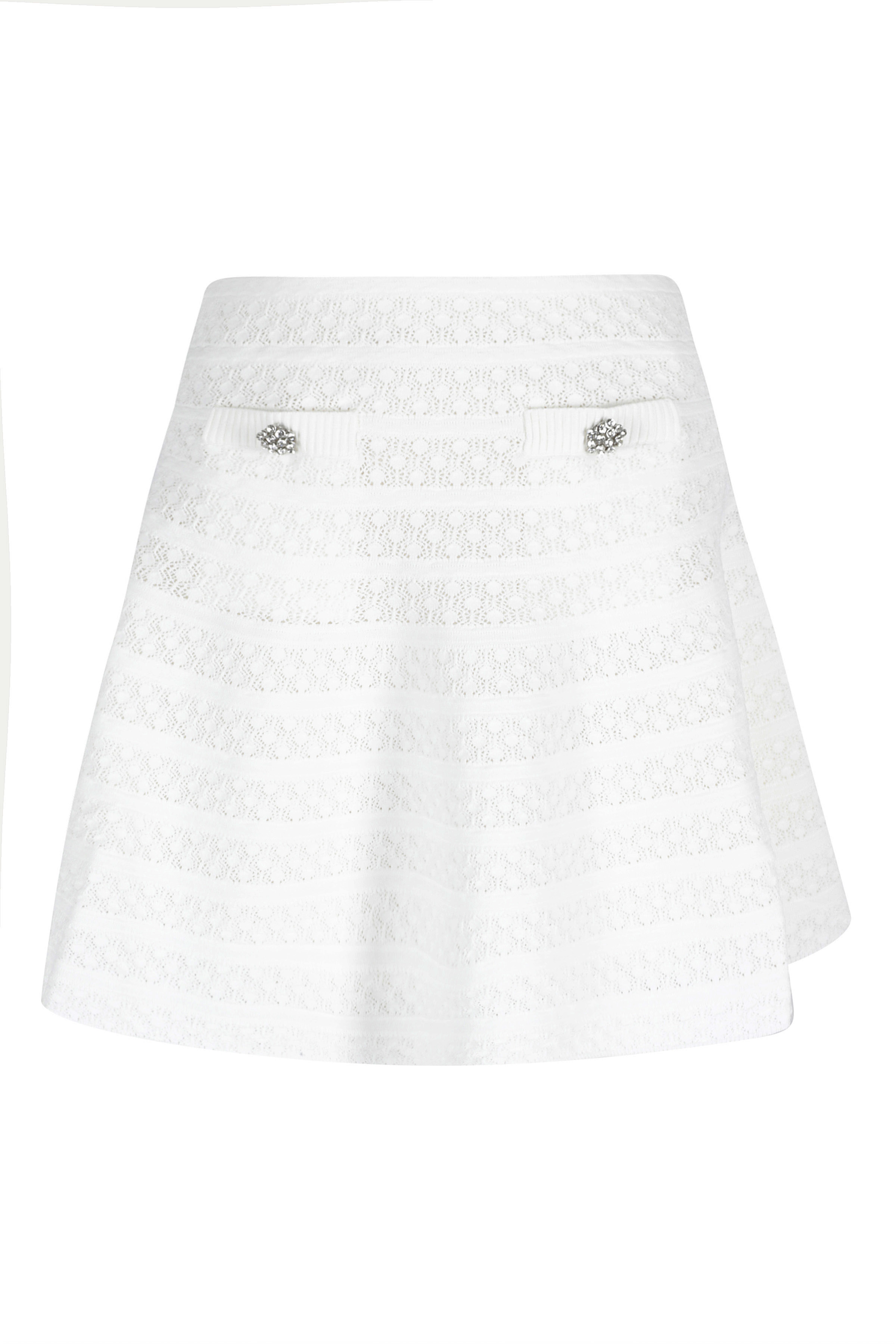 Self- Portrait Women's White Pointelle Knit Mini Skirt Gonna