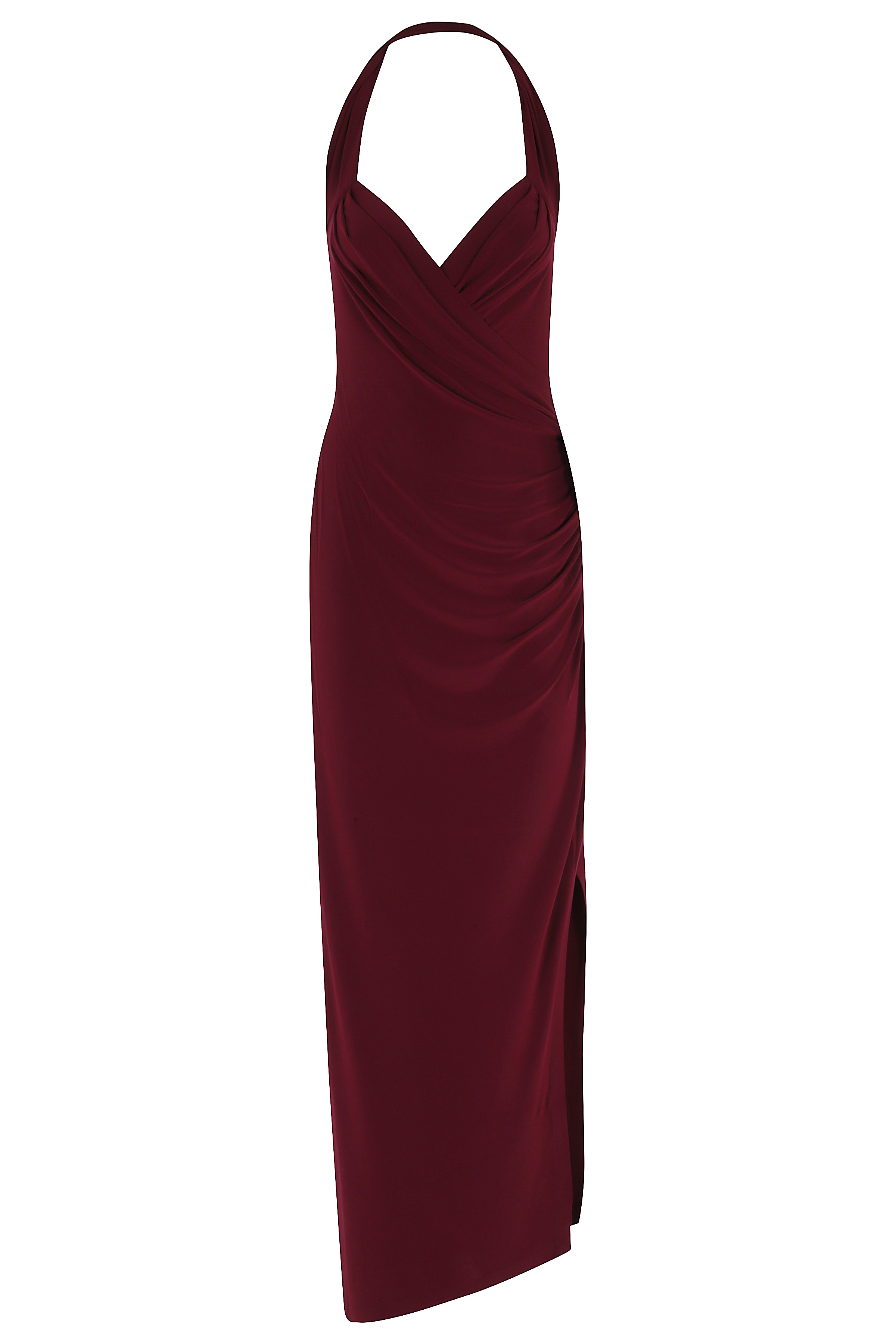 Norma Kamali Women's Red Halter Sweetshirt Side Drape Gown Poliestere Elastane Abito