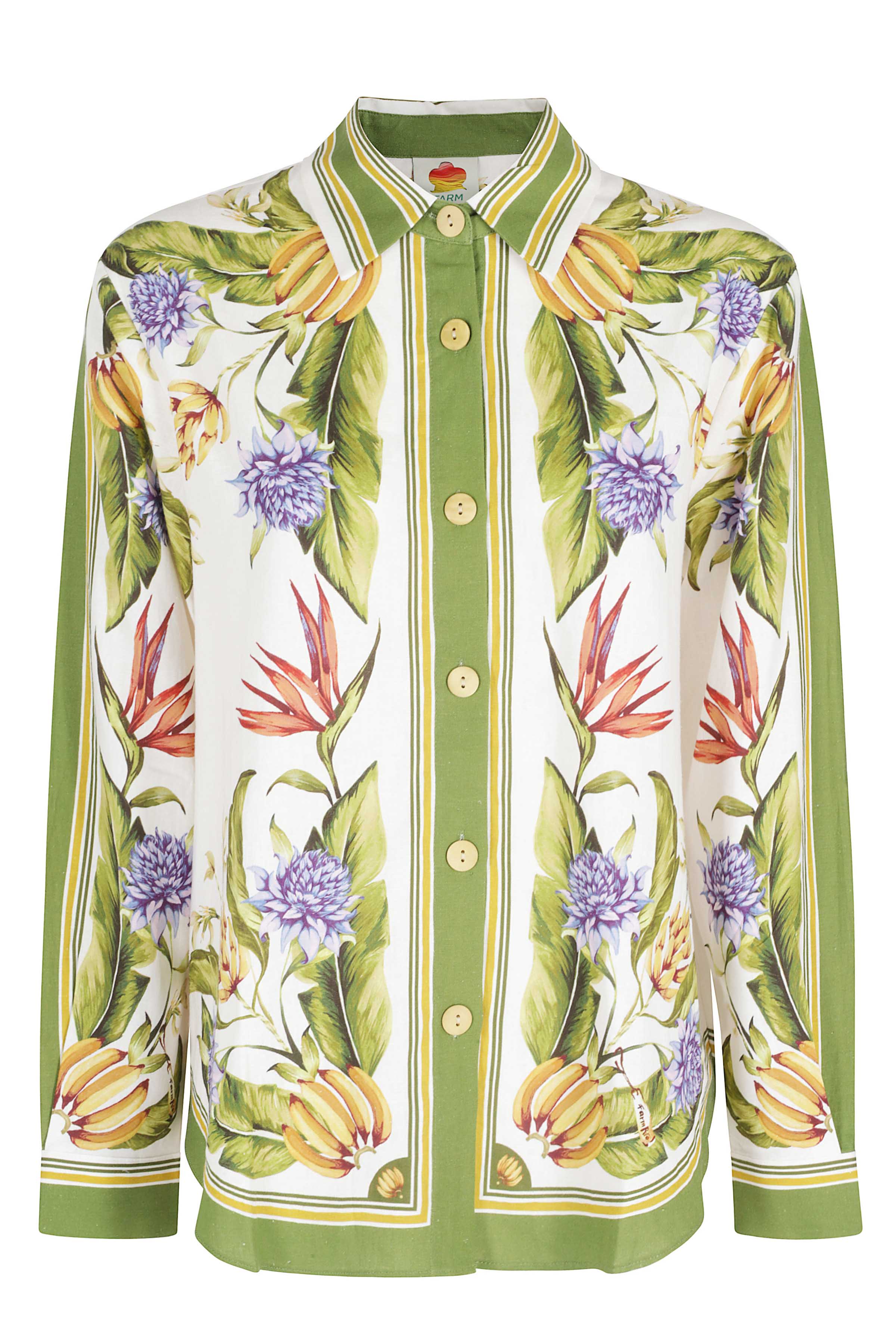 Farm Rio Women's Nude & Neutrals Tropical Scarf Sand Shirt Lino Viscosa Camicia