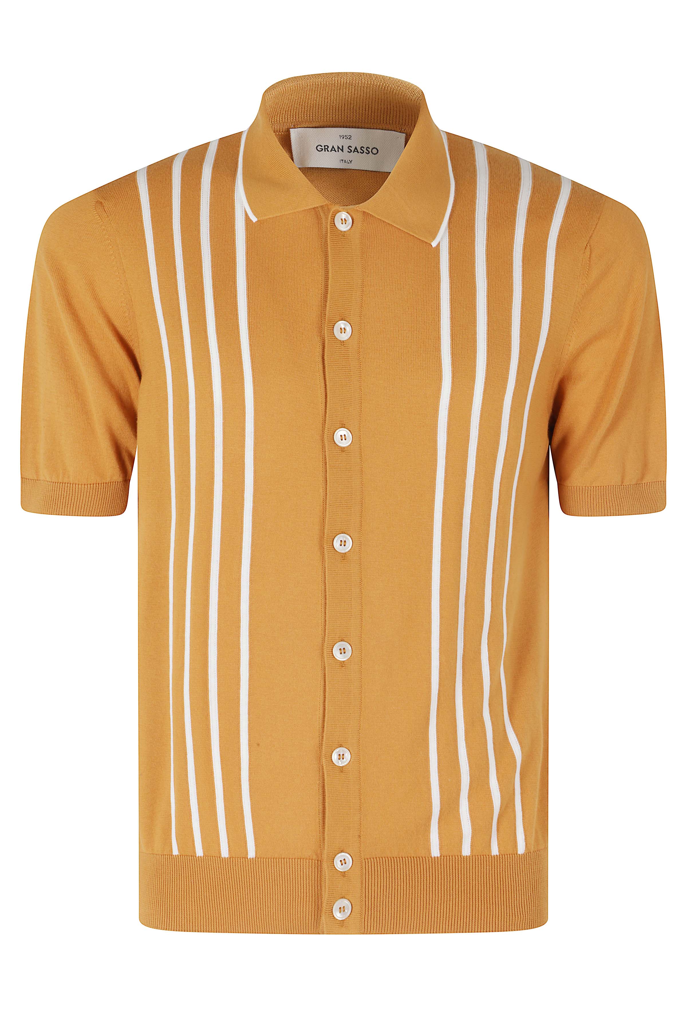 Gran Sasso Men's Yellow & Orange Camicia Maglia Mm Cotone Rigata