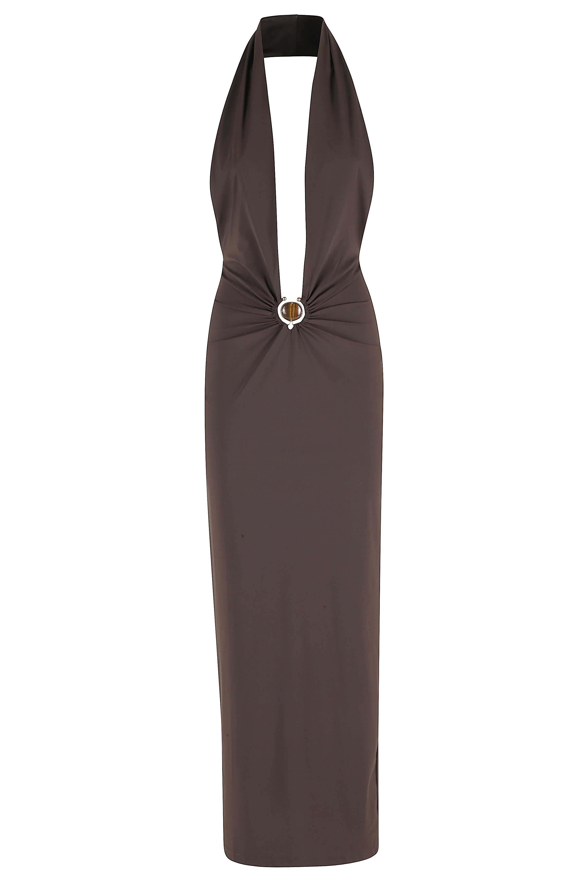 Christopher Esber Women's Brown Mineral Stone Ruched Halter Lycra Dress Polyamide Elastane Abito