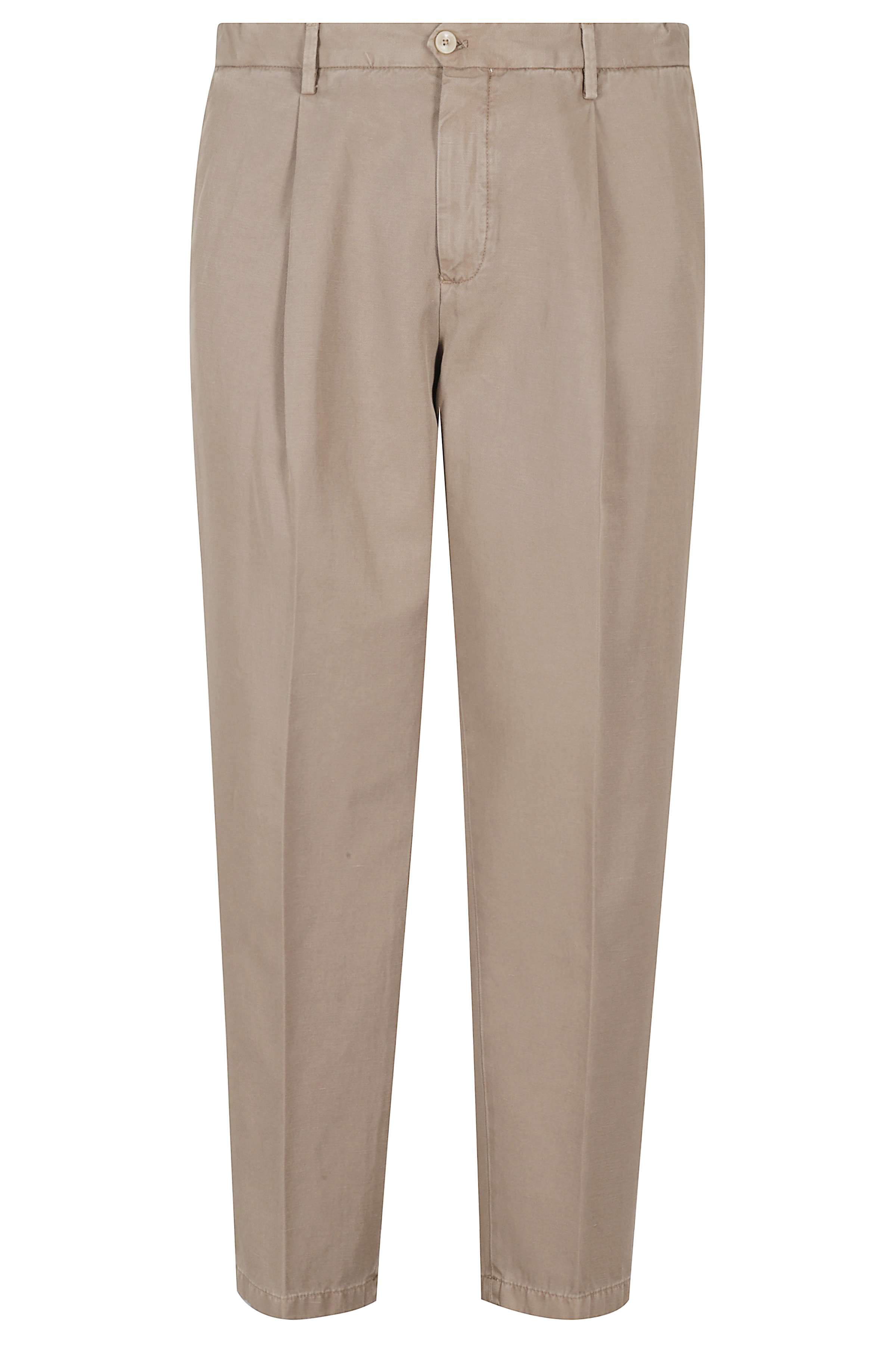Briglia Men's Brown Pant 1Pinces Lino Cotone Pantaloni