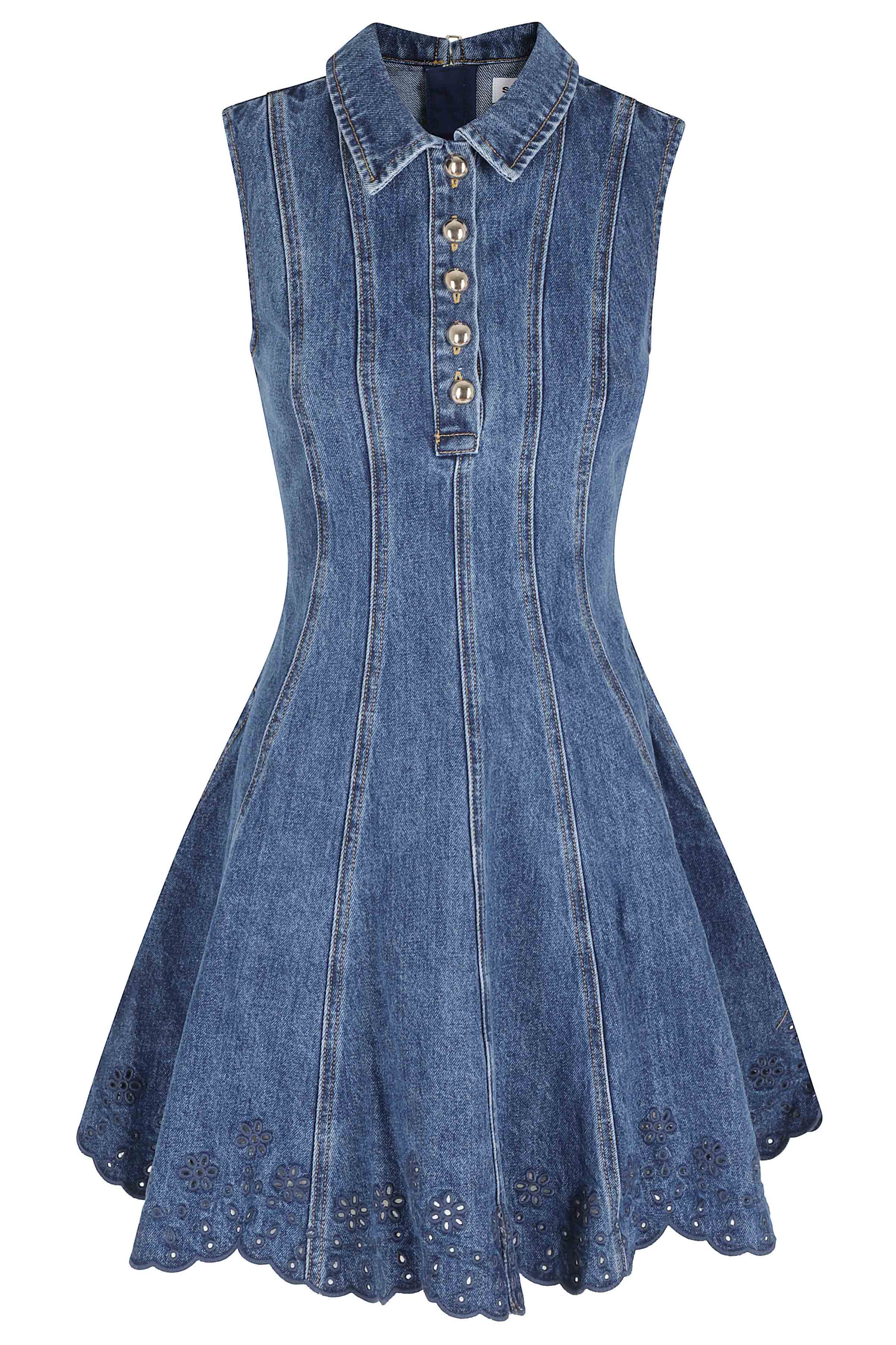 Self- Portrait Women's Blue Broderie Mini Dress Abito