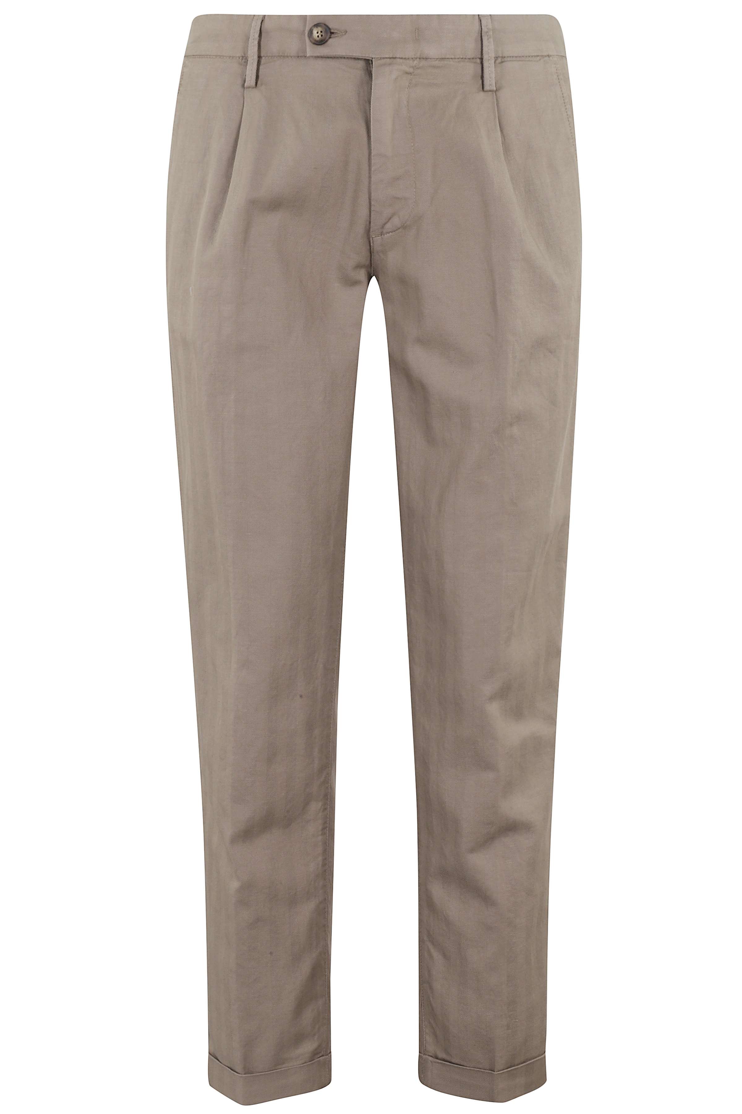 Re-Hash Men's Nude & Neutrals Mucha Pinces Cotone Lino Elastan Pantaloni