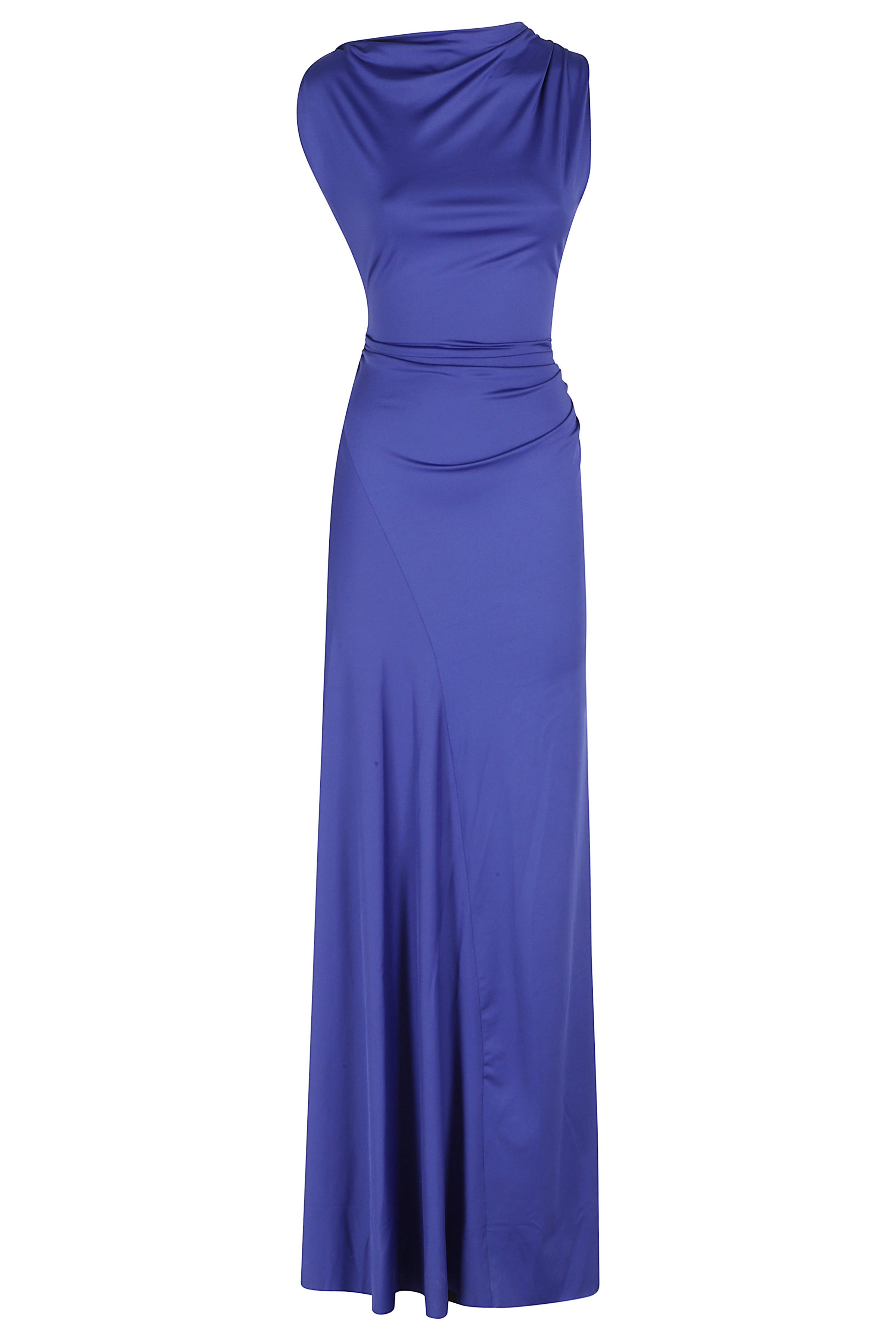 Victoria Beckham Women's Blue Sleeveless Draped Gown Polyester Elastane Abito